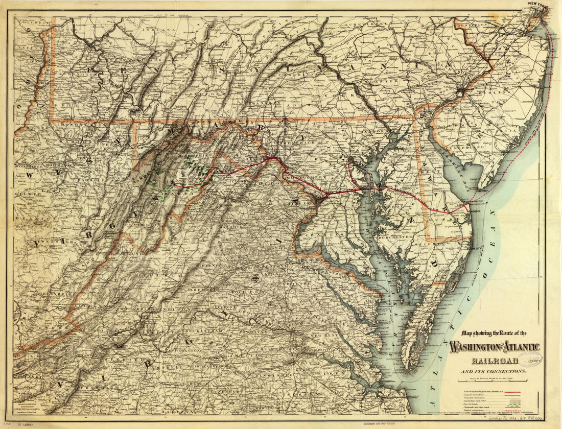 This old map of Map Showing the Route of the Washington and Atlantic Railroad and Its Connections from 1883 was created by  G.W. &amp; C.B. Colton &amp; Co,  Washington and Atlantic Railroad in 1883