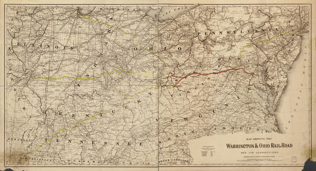 This old map of Map Showing the Washington and Ohio Rail Road and Its Connections from 1870 was created by  G.W. &amp; C.B. Colton &amp; Co,  Washington and Ohio Railroad Company in 1870