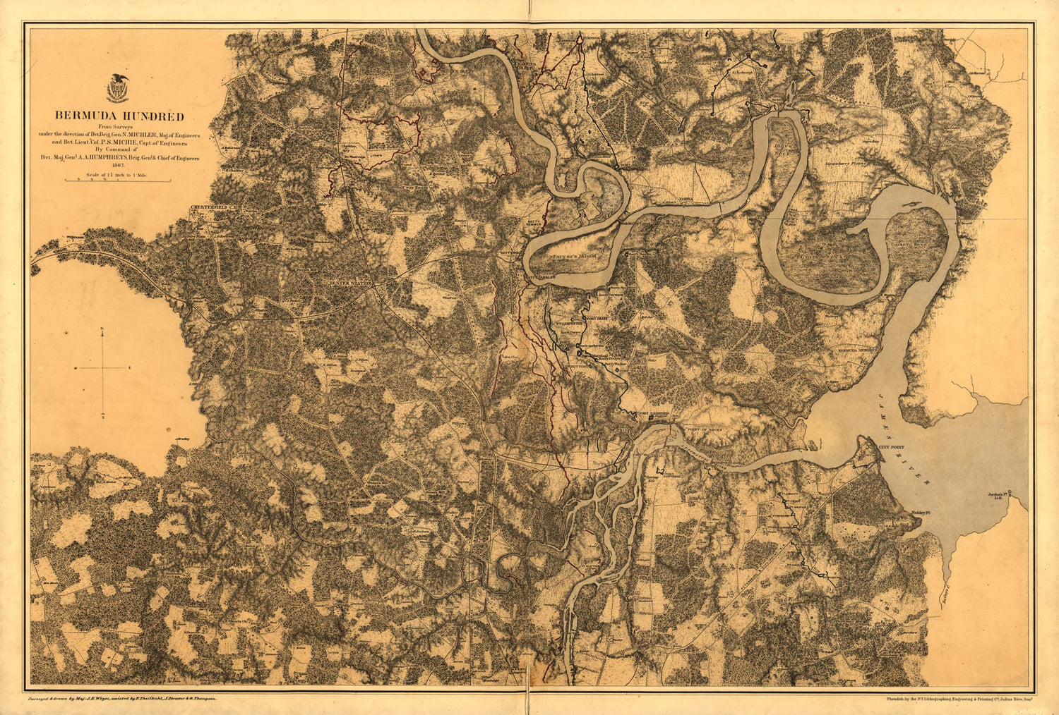 This old map of 1865 from 1864 was created by Peter Smith Michie, N. (Nathaniel) Michler in 1864