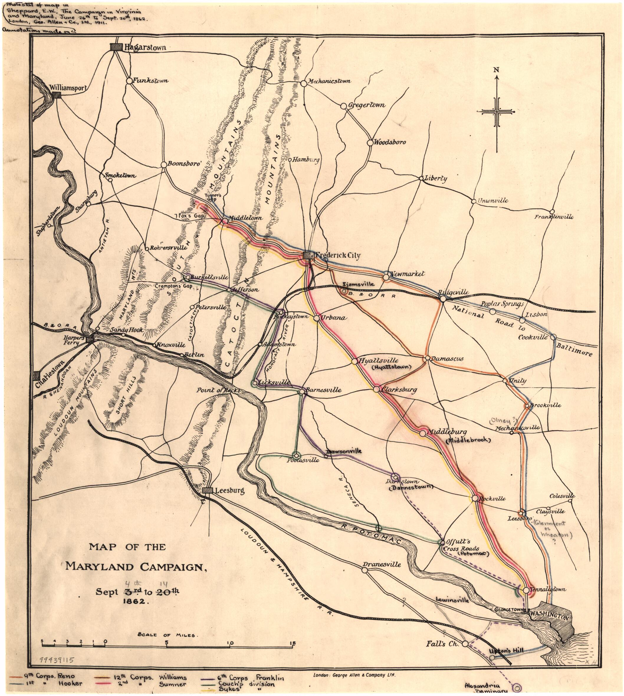 This old map of Map of the Maryland Campaign, Sept. 3rd to 29th 1862 from 1863 was created by Eric W. Sheppard in 1863