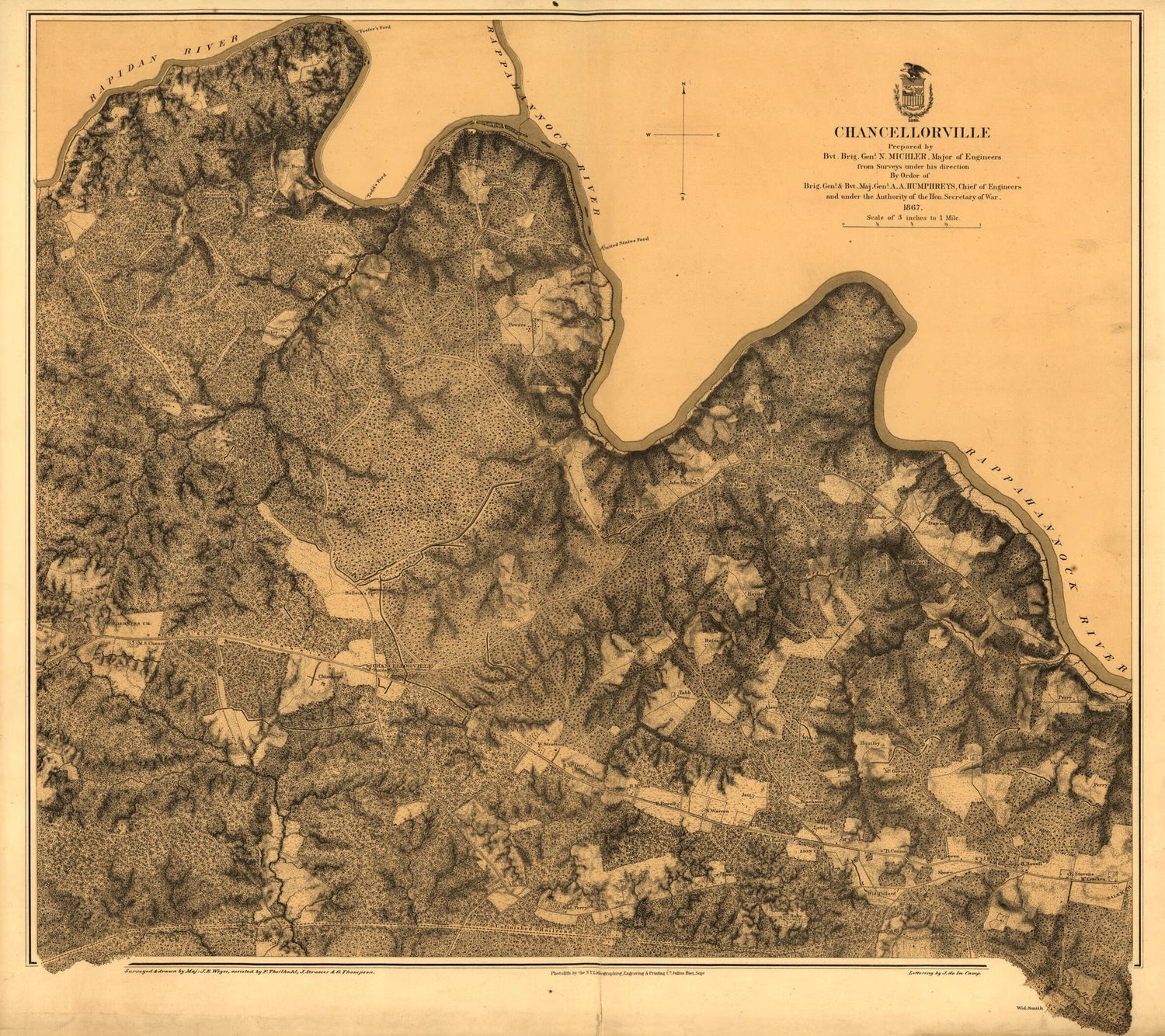 This old map of 3, from 1863 was created by N. (Nathaniel) Michler in 1863