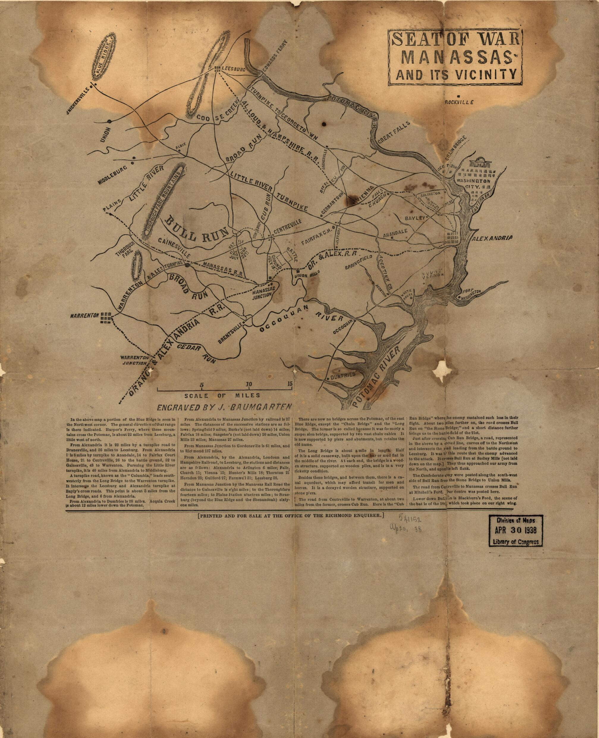 This old map of Seat of War, Manassas and Its Vicinity from 1861 was created by  in 1861