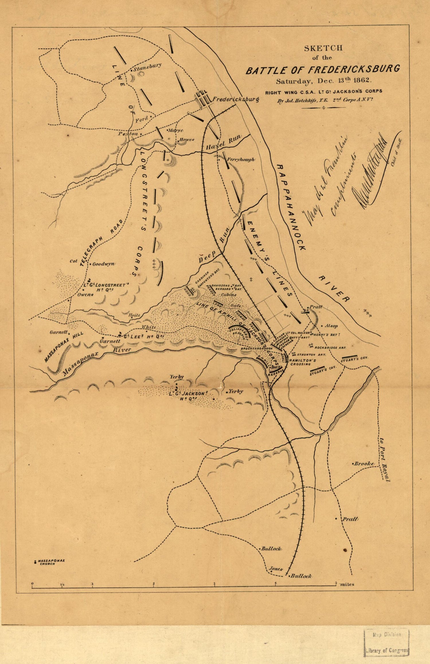 This old map of Sketch of the Battle of Fredericksburg, Saturday, Dec. 13th from 1862, Right Wing, C.S.A., Lt. Gl. Jackson&