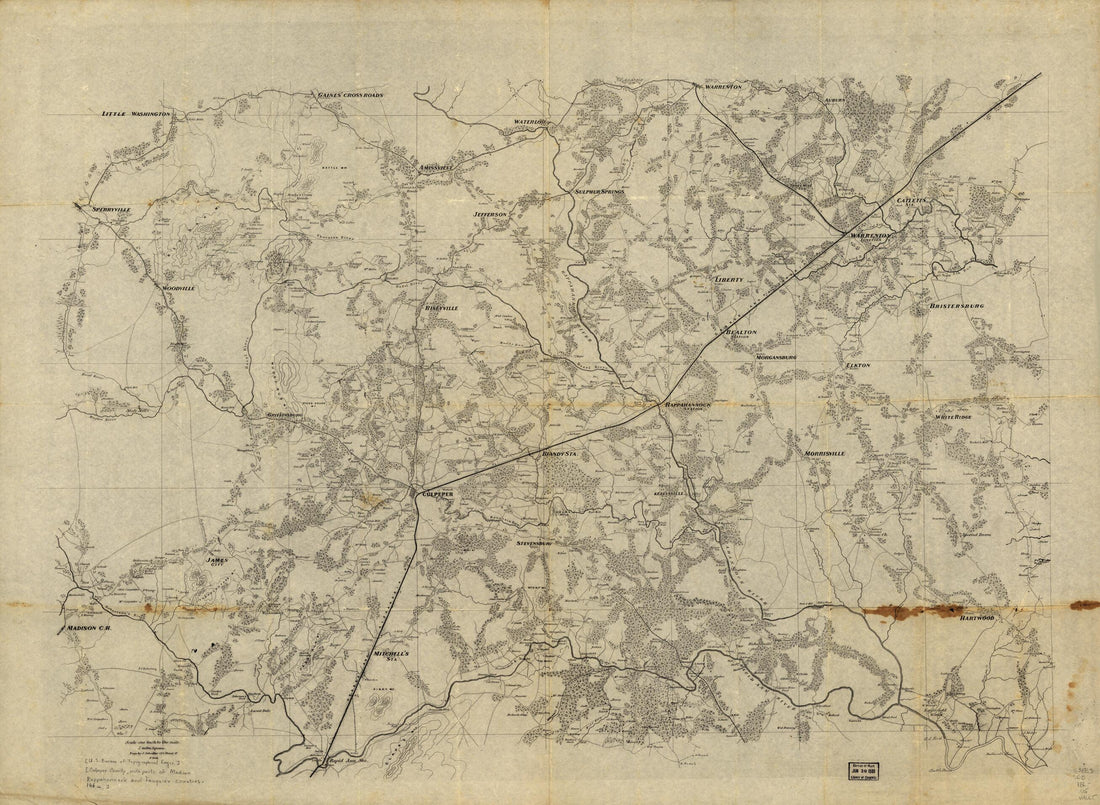 This old map of Map of Culpeper County With Parts of Madison, Rappahannock, and Fauquier Counties, Virginia from 1863 was created by J. (Joseph) Schedler,  United States. Army. Corps of Topographical Engineers in 1863