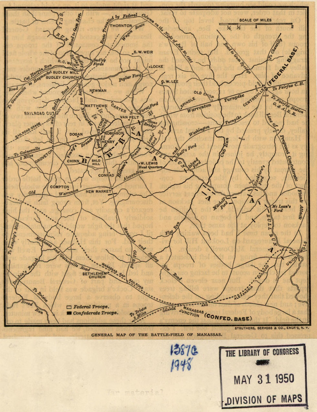 This old map of Field of Manassas. July 16-21, 1861 from 1885 was created by Servoss &amp; Co Struthers in 1885