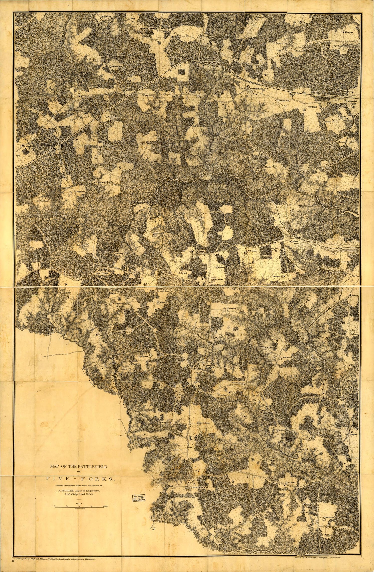 This old map of Forks. March 30-April 1, from 1865 was created by N. (Nathaniel) Michler, F. Theilkuhl in 1865