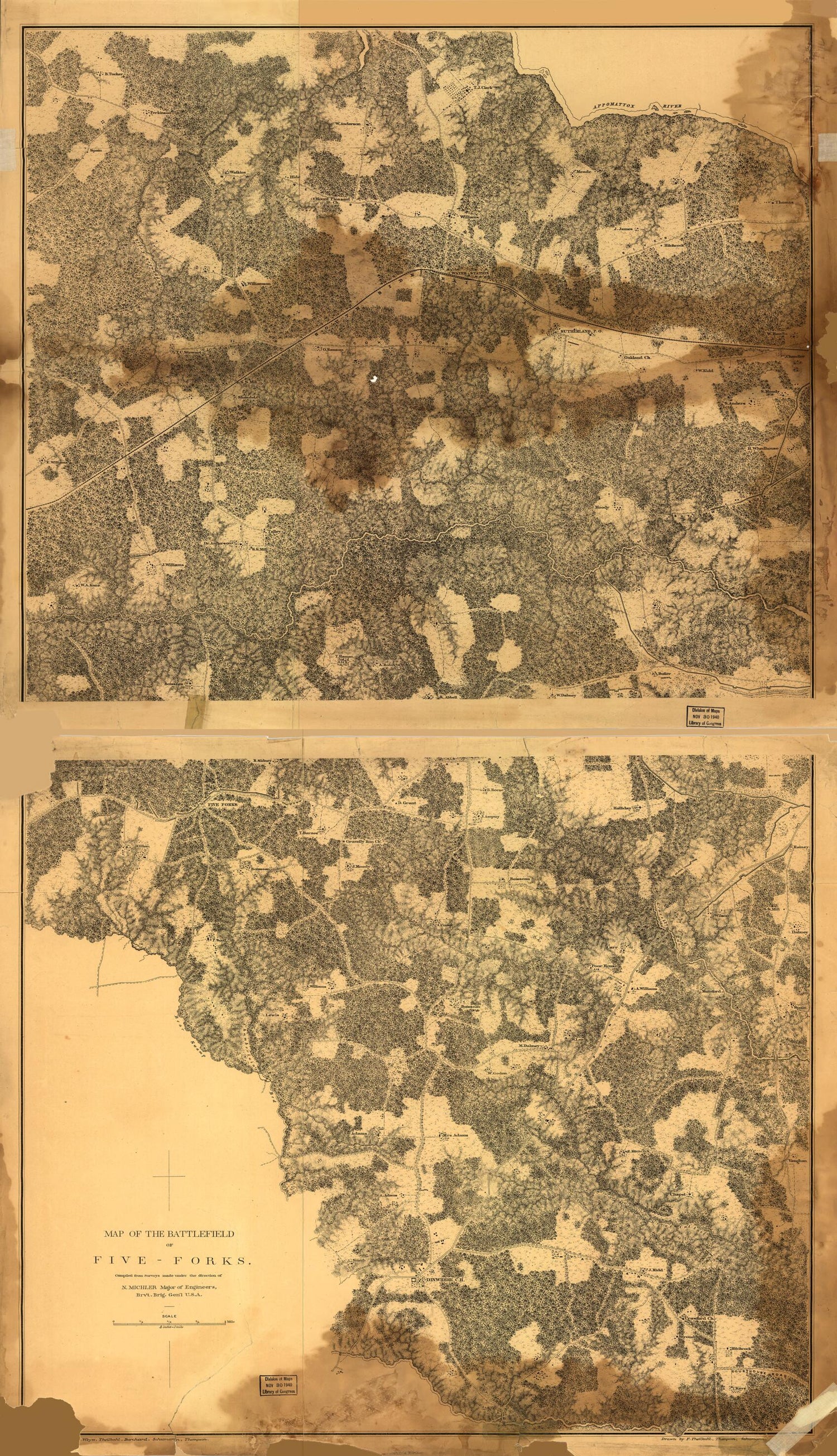 This old map of Forks. March 30-April 1, from 1865 was created by N. (Nathaniel) Michler, F. Theilkuhl in 1865