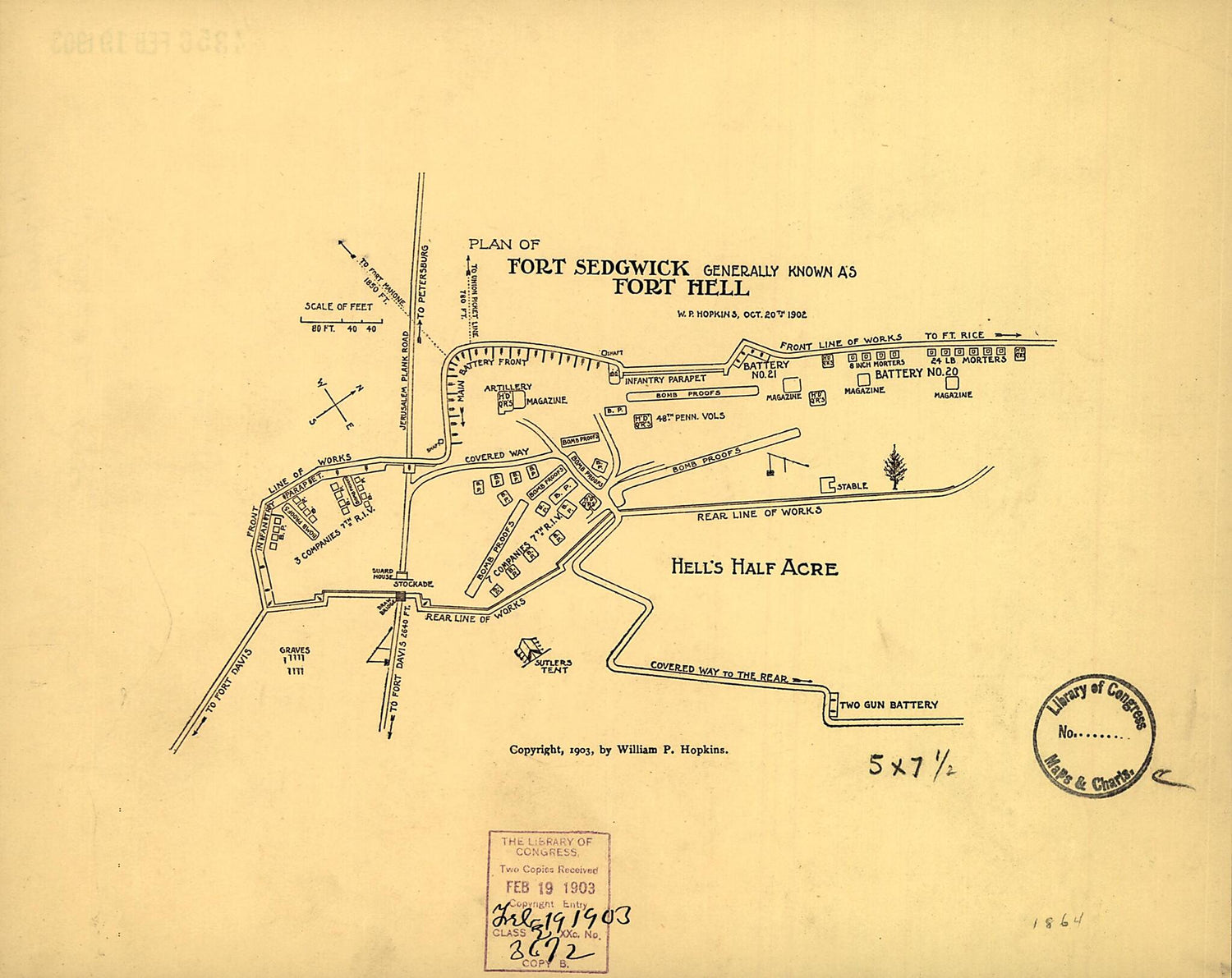 This old map of Plan of Fort Sedgwick Generally Known As Fort Hell from 1903 was created by William Palmer Hopkins in 1903