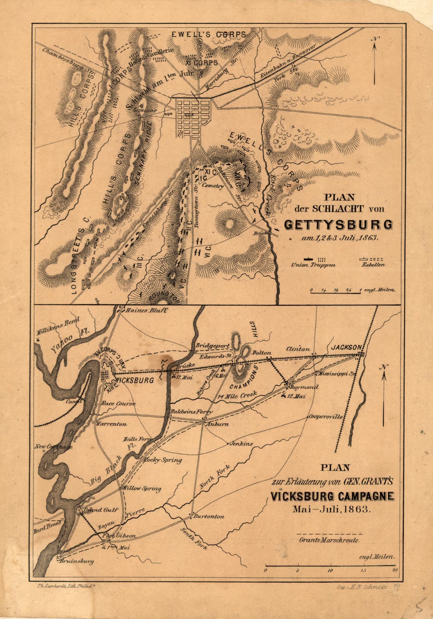 This old map of Plan Zur Erlauterung Von Gen. Grant&