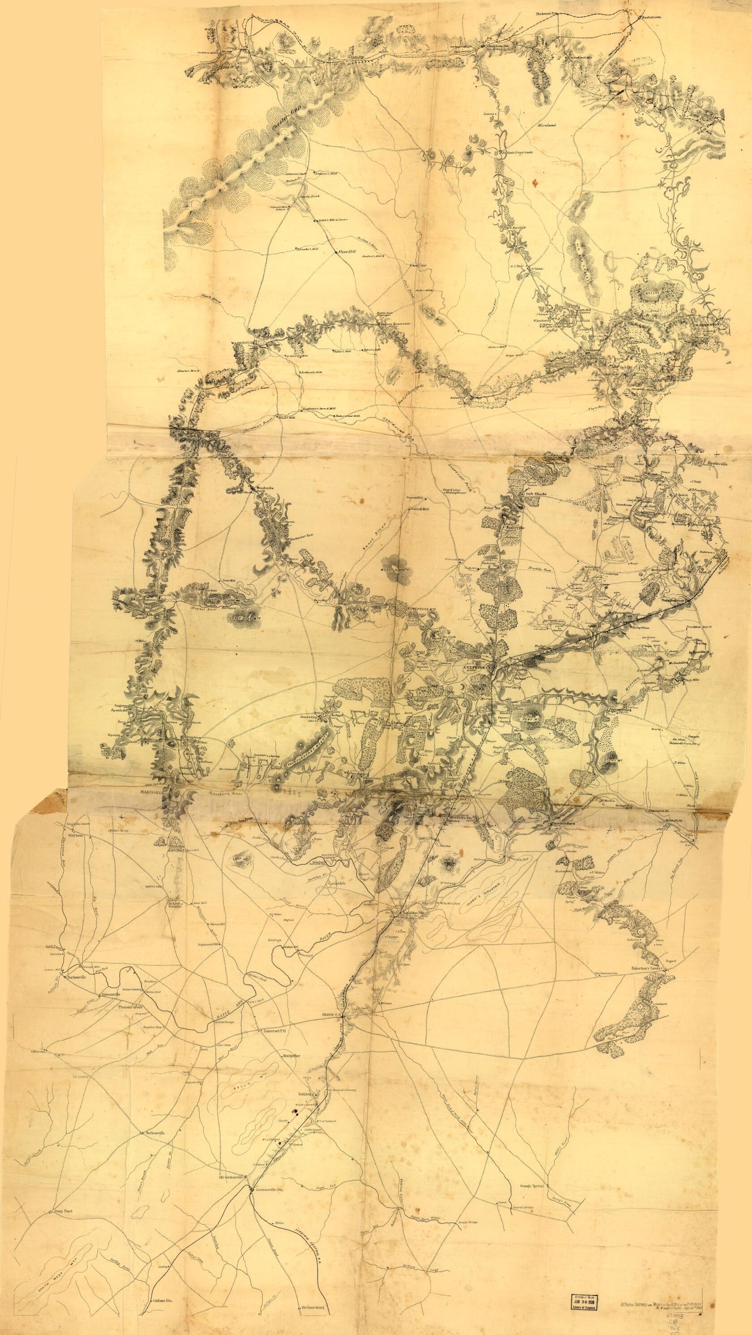 This old map of Map of Culpeper County and Parts of the Counties of Warren, Rappahannock, Madison, Orange, and Fauquier from 1863 was created by  United States. Army of the Potomac in 1863