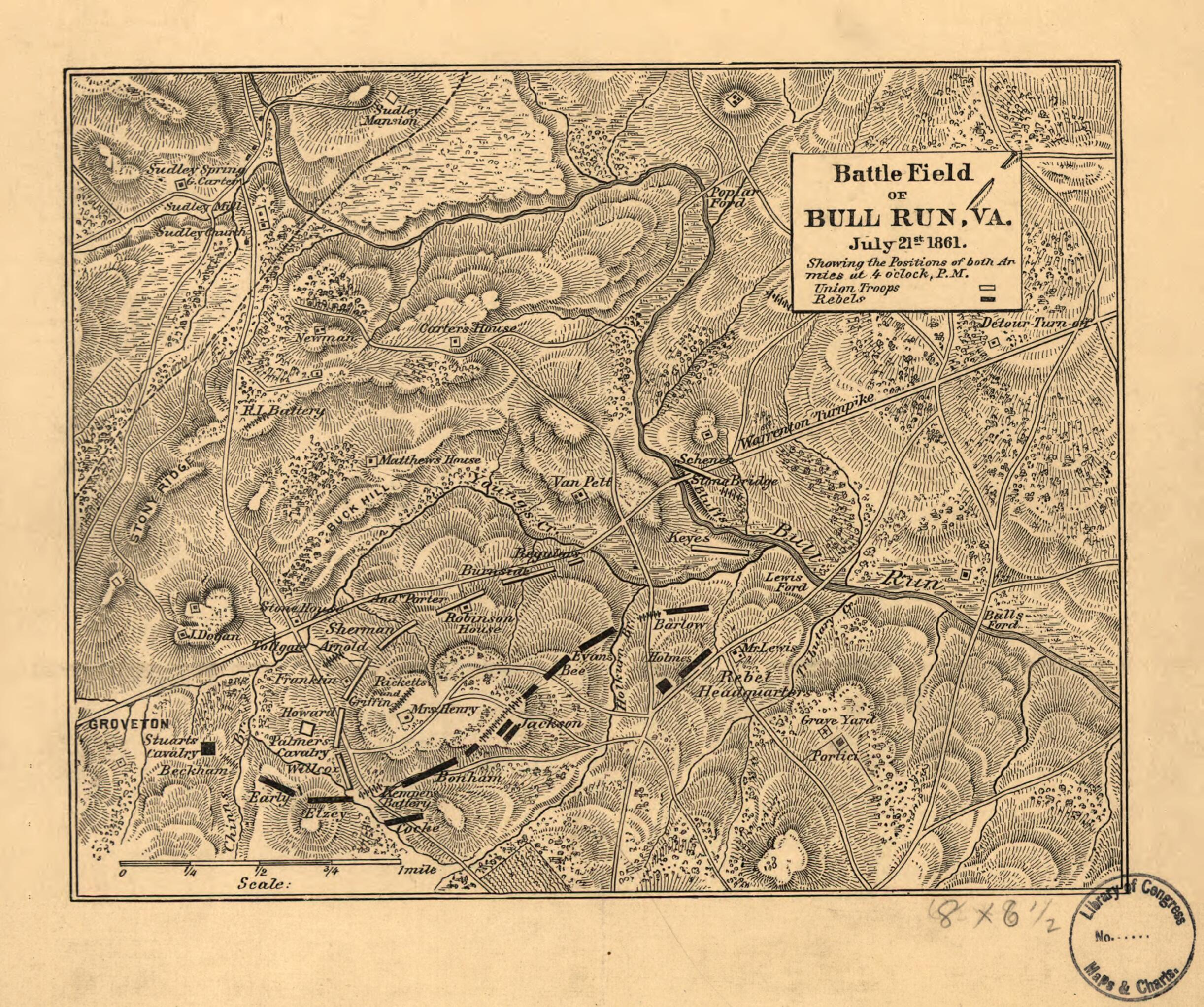 This old map of Battle Field of Bull Run, Va. July 21st from 1861. Showing the Positions of Both Armies at 4 O&