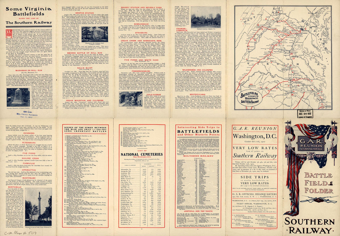 This old map of Battlefields In Vicinity of Washington, D.C., Reached Via Southern Railway from 1902 was created by  Natl. Eng. Co in 1902