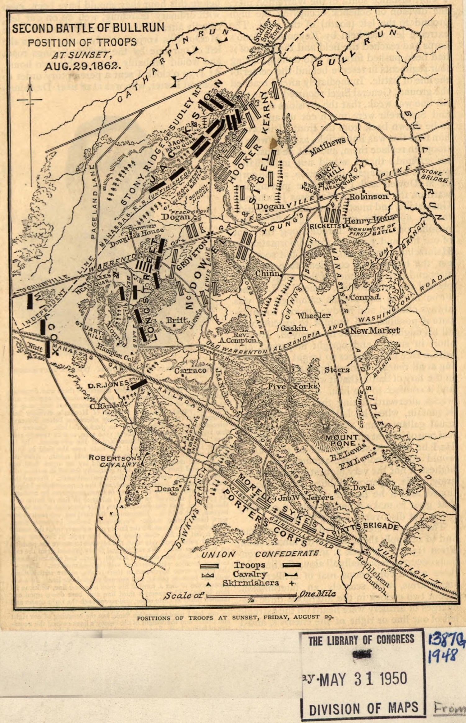 This old map of Second Battle of Bull Run. Position of Troops at Sunset, Aug. 29, 1862 from 1886 was created by Jacob Wells in 1886