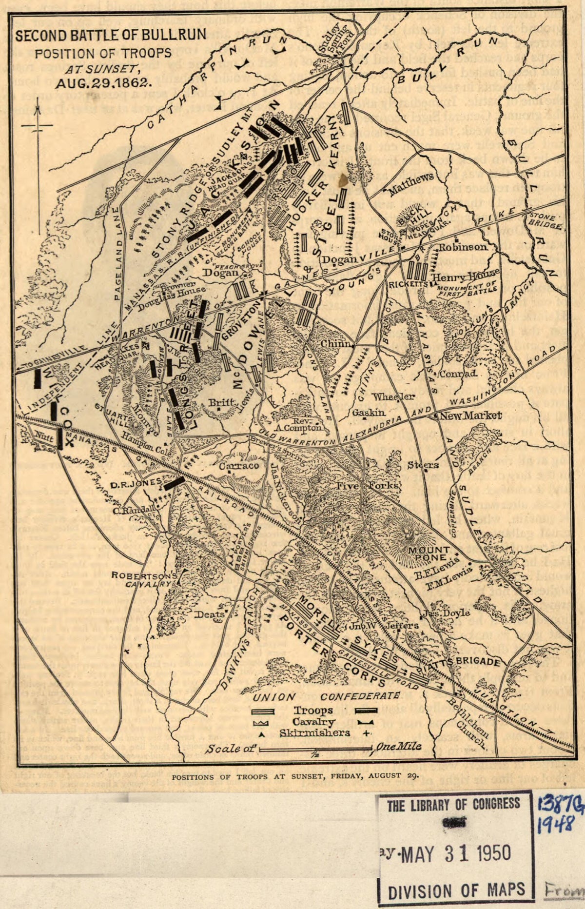 Second Battle of Bull Run. Position of Troops at Sunset, Aug. 29, 1862 1886 by Relic Map Company