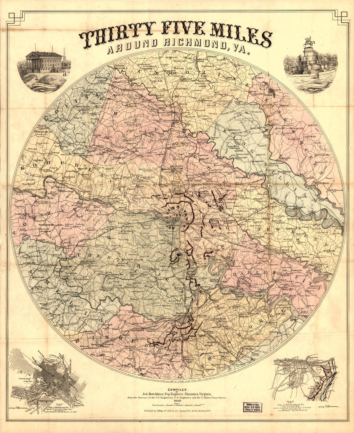 Thirty Five Miles Around Richmond, Va 1867 by Relic Map Company