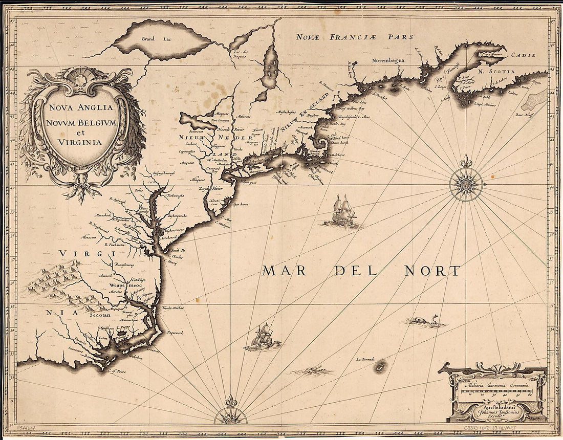 This old map of Nova Anglia, Novvm Belgivm Et Virginia from 1642 was created by Jan Jansson in 1642