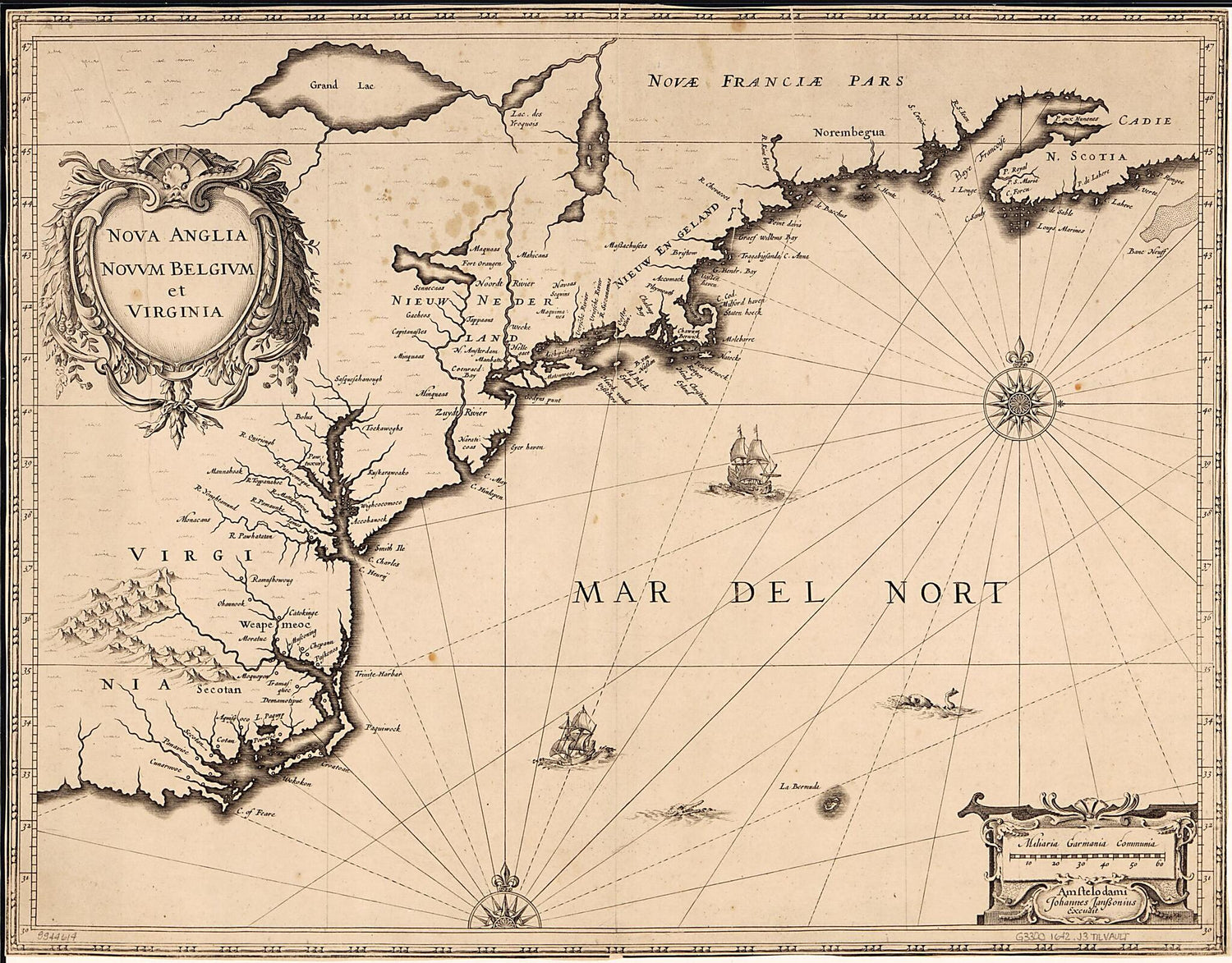This old map of Nova Anglia, Novvm Belgivm Et Virginia from 1642 was created by Jan Jansson in 1642