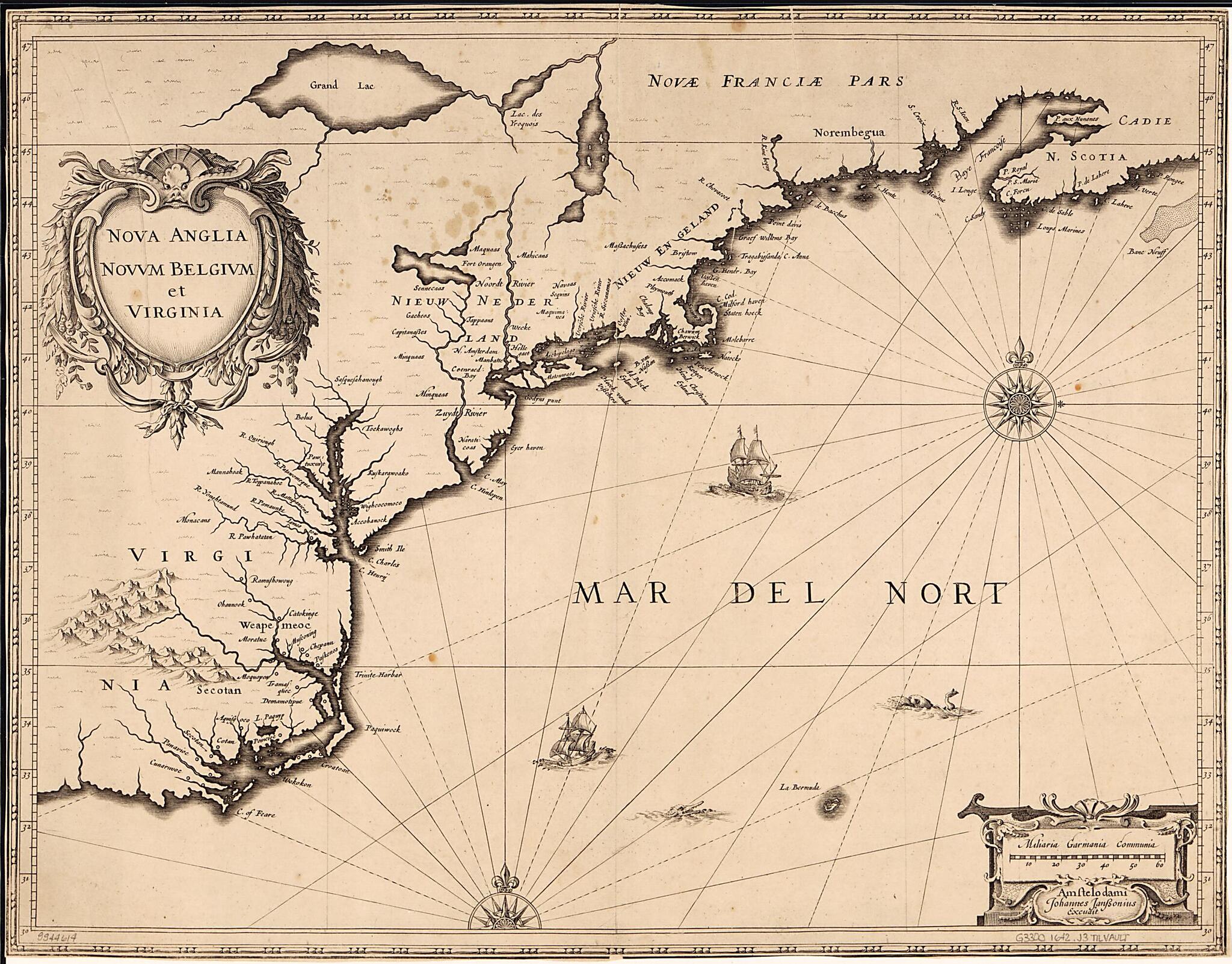 This old map of Nova Anglia, Novvm Belgivm Et Virginia from 1642 was created by Jan Jansson in 1642