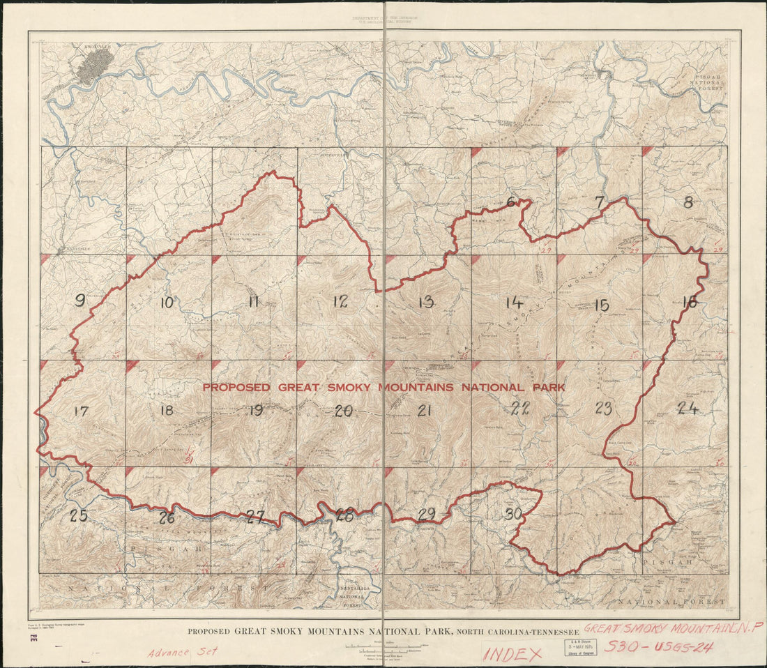 This old map of Proposed Great Smoky Mountains National Park from 1928 was created by  Geological Survey (U.S.) in 1928