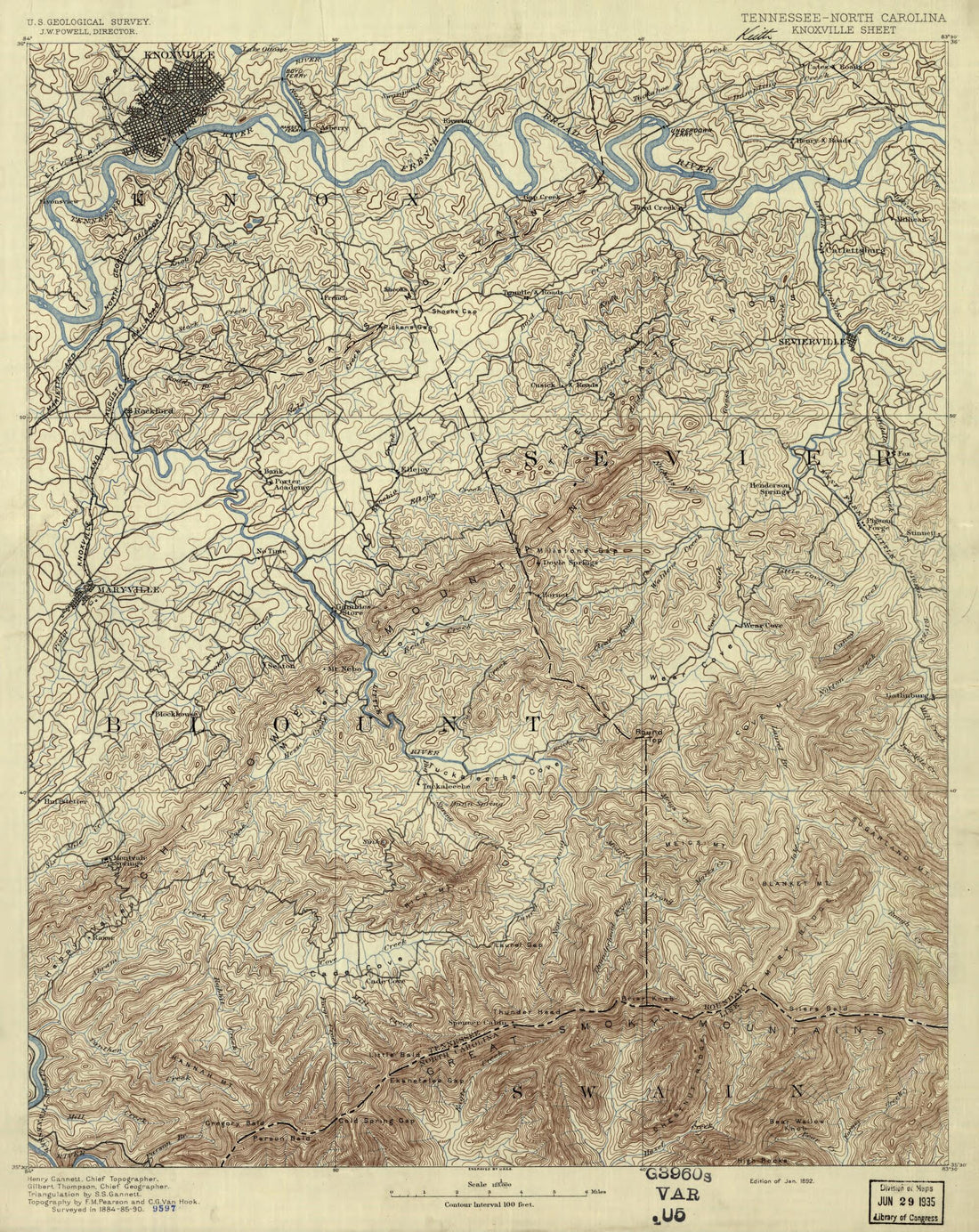 This old map of Tennessee from 1892 was created by  Geological Survey (U.S.) in 1892