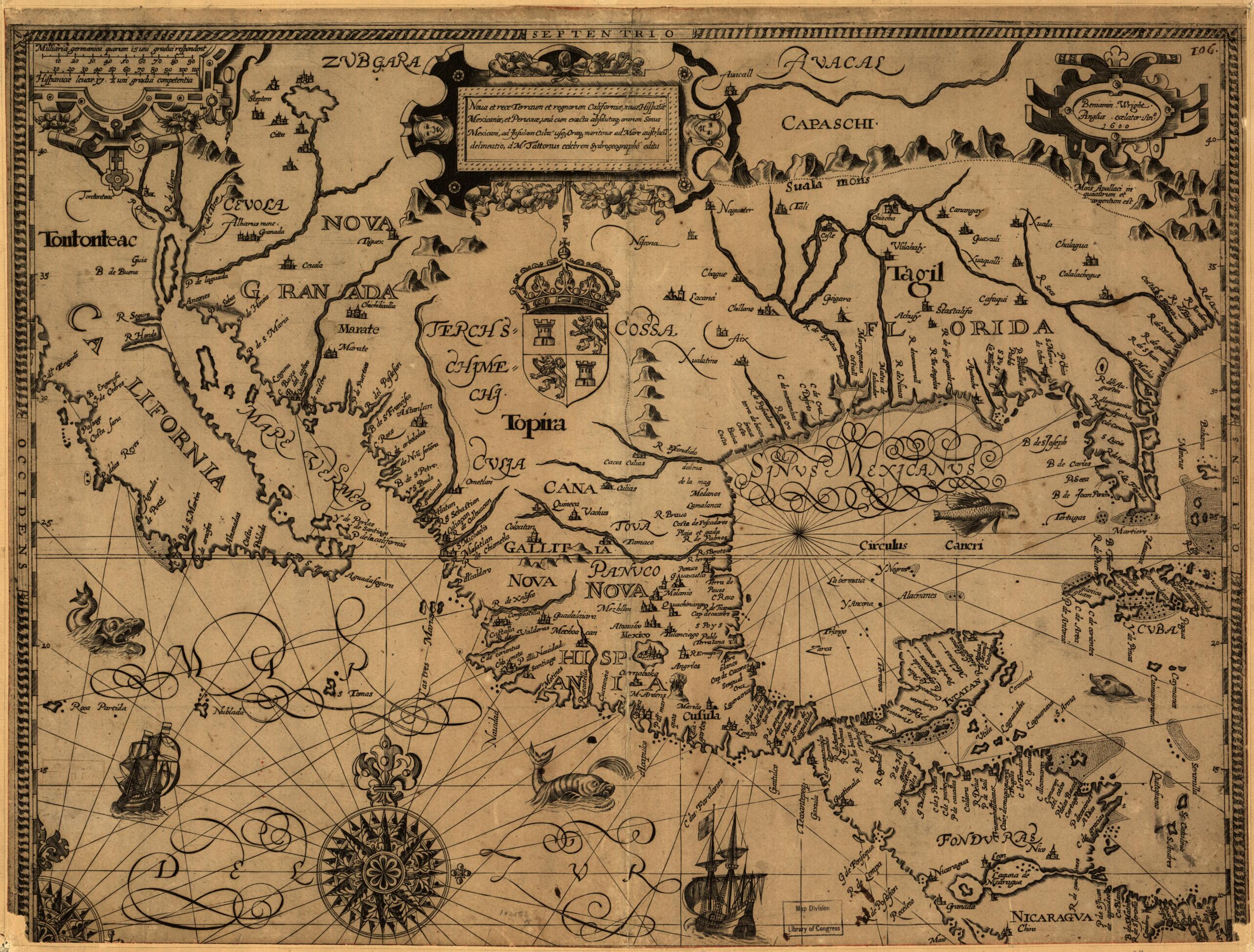 This old map of Nova Et Rece Terraum Et Regnorum Californae, Nouae Hispaiae Mexicanae, Et Peruviae from 1600 was created by Gabriel Tatton, Benjamin Wright in 1600