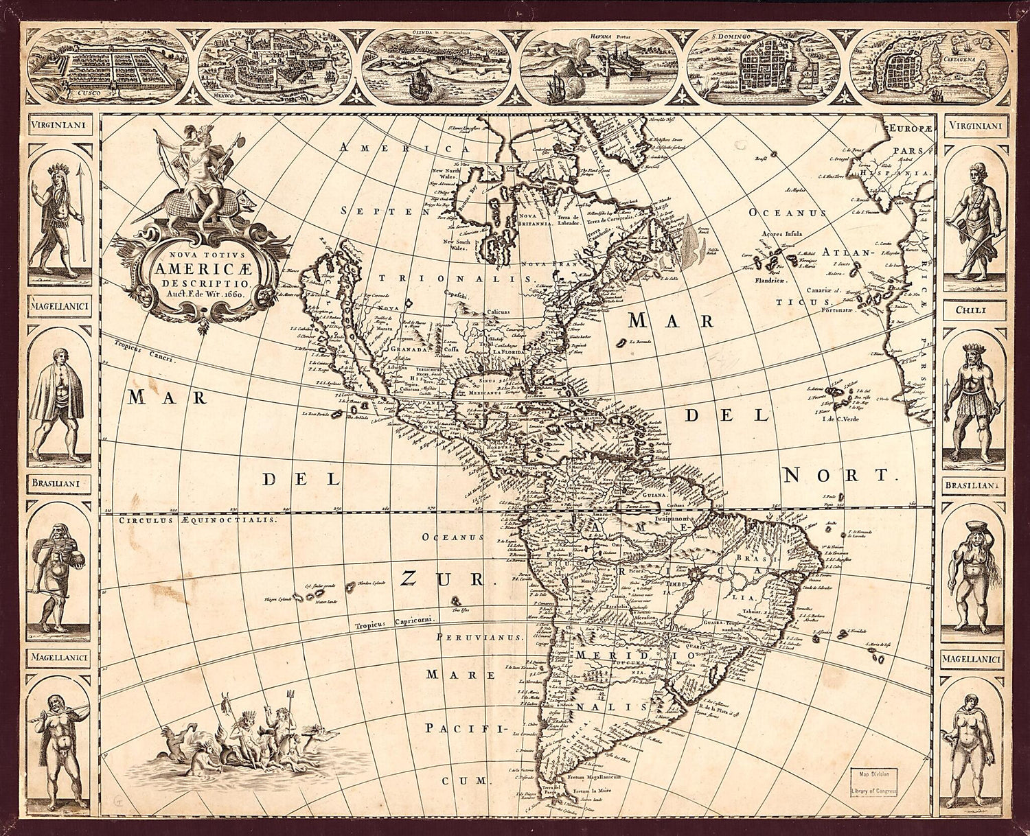 This old map of Nova Totivs Americæ Descriptio. (Nova Totius Americæ Descriptio) from 1660 was created by Frederik De Wit in 1660