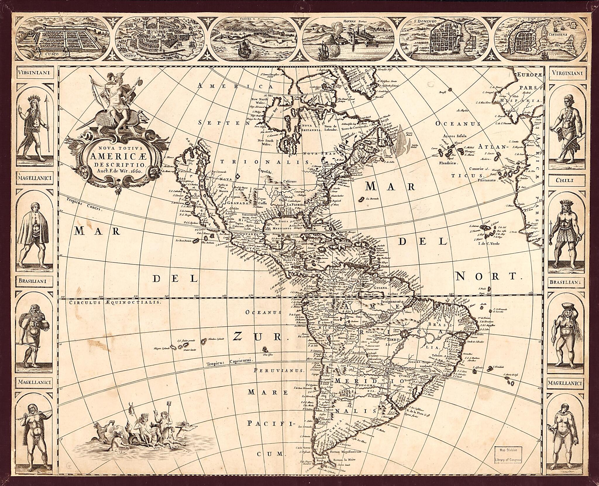 This old map of Nova Totivs Americæ Descriptio. (Nova Totius Americæ Descriptio) from 1660 was created by Frederik De Wit in 1660