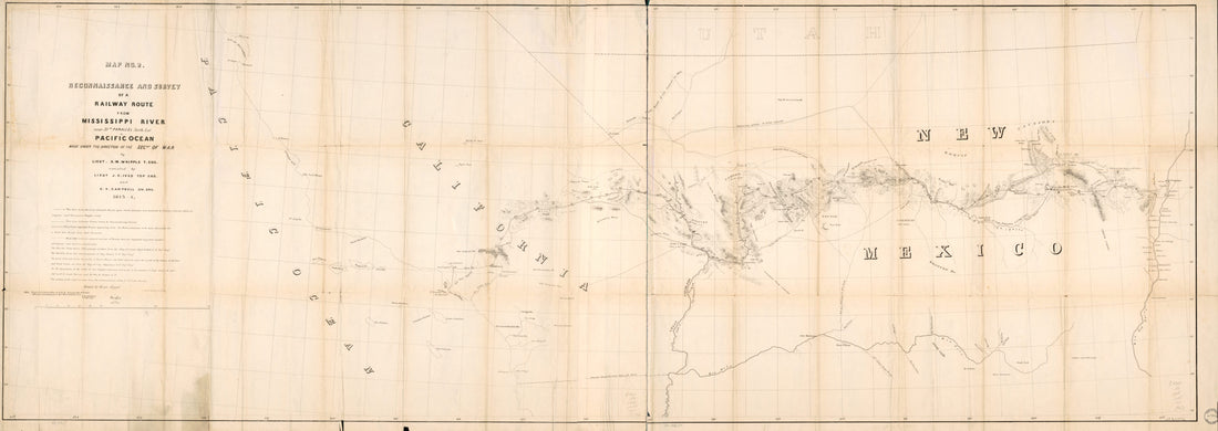 This old map of Reconnaissance and Survey of a Railway Route from Mississippi River, Near 35th Parallel North Lat., Pacific Ocean from 1855 was created by A. W. Whipple in 1855