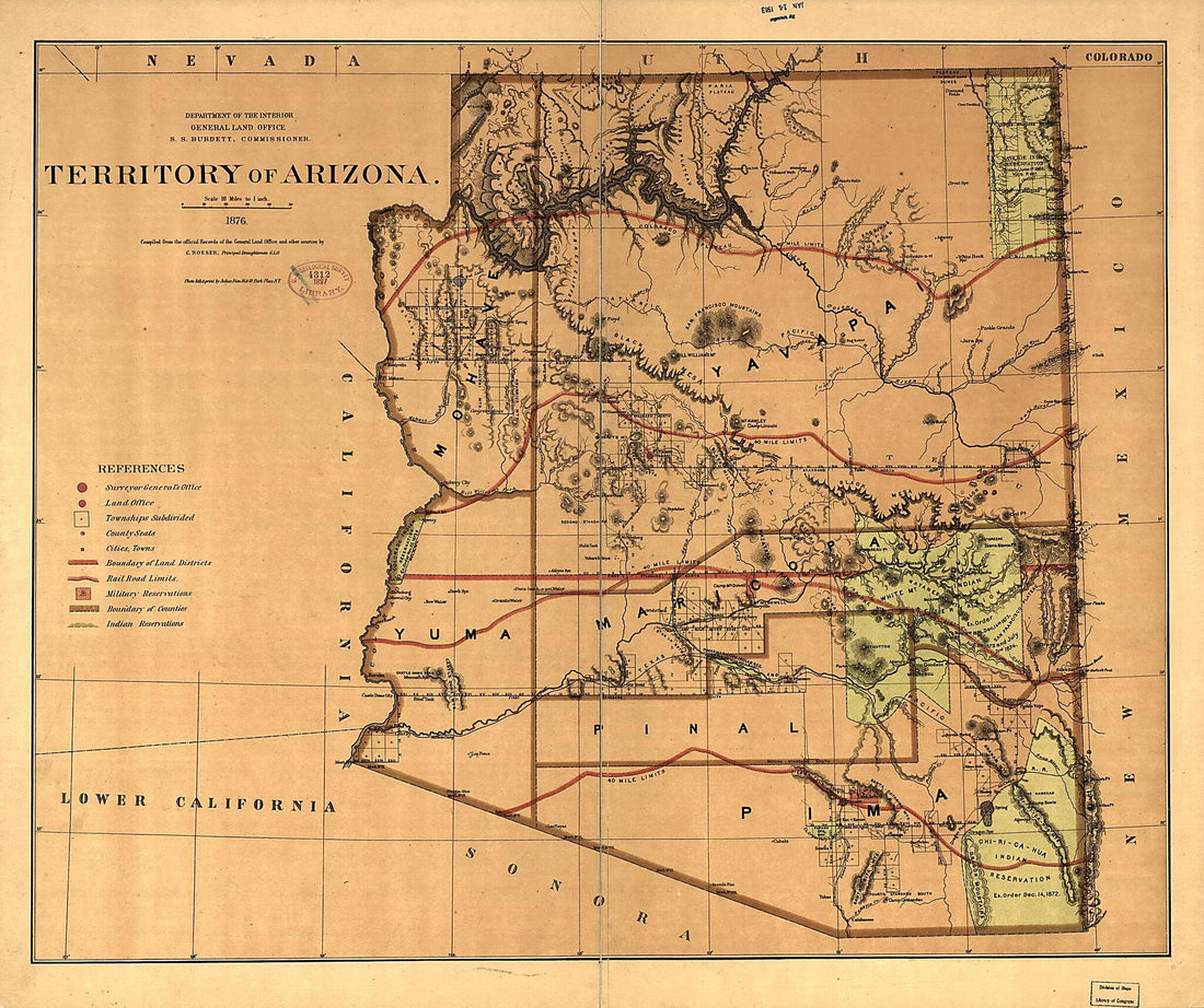 This old map of Territory of Arizona from 1876 was created by  United States. General Land Office in 1876