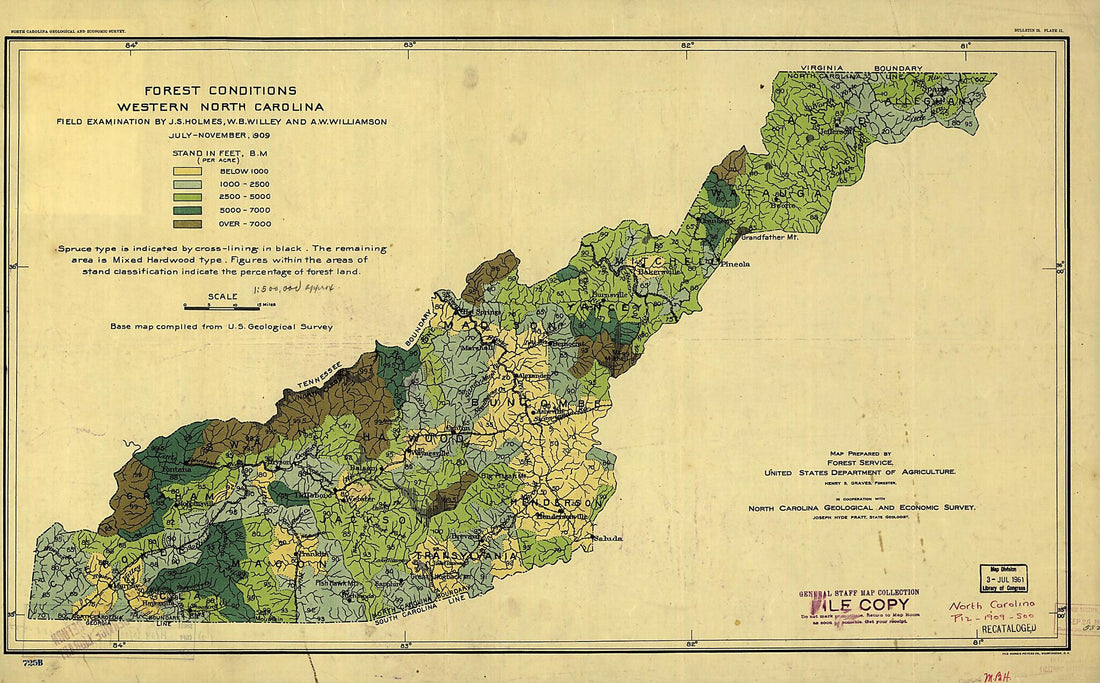 This old map of Forest Conditions of Western North Carolina from 1909 was created by  United States. Forest Service. Southern Region in 1909