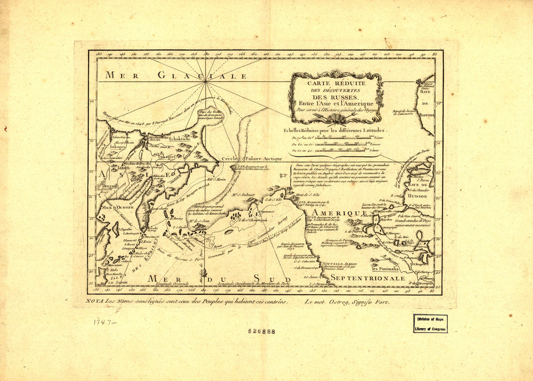 This old map of Carte Réduite Des Découvertes Des Russes, Entre L&