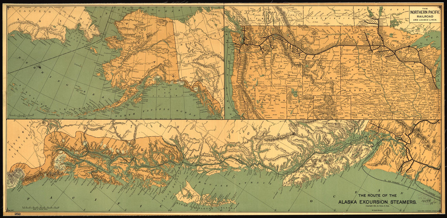 This old map of The Route of the Alaska Excursion Steamers from 1891 was created by Charles S. Fee in 1891