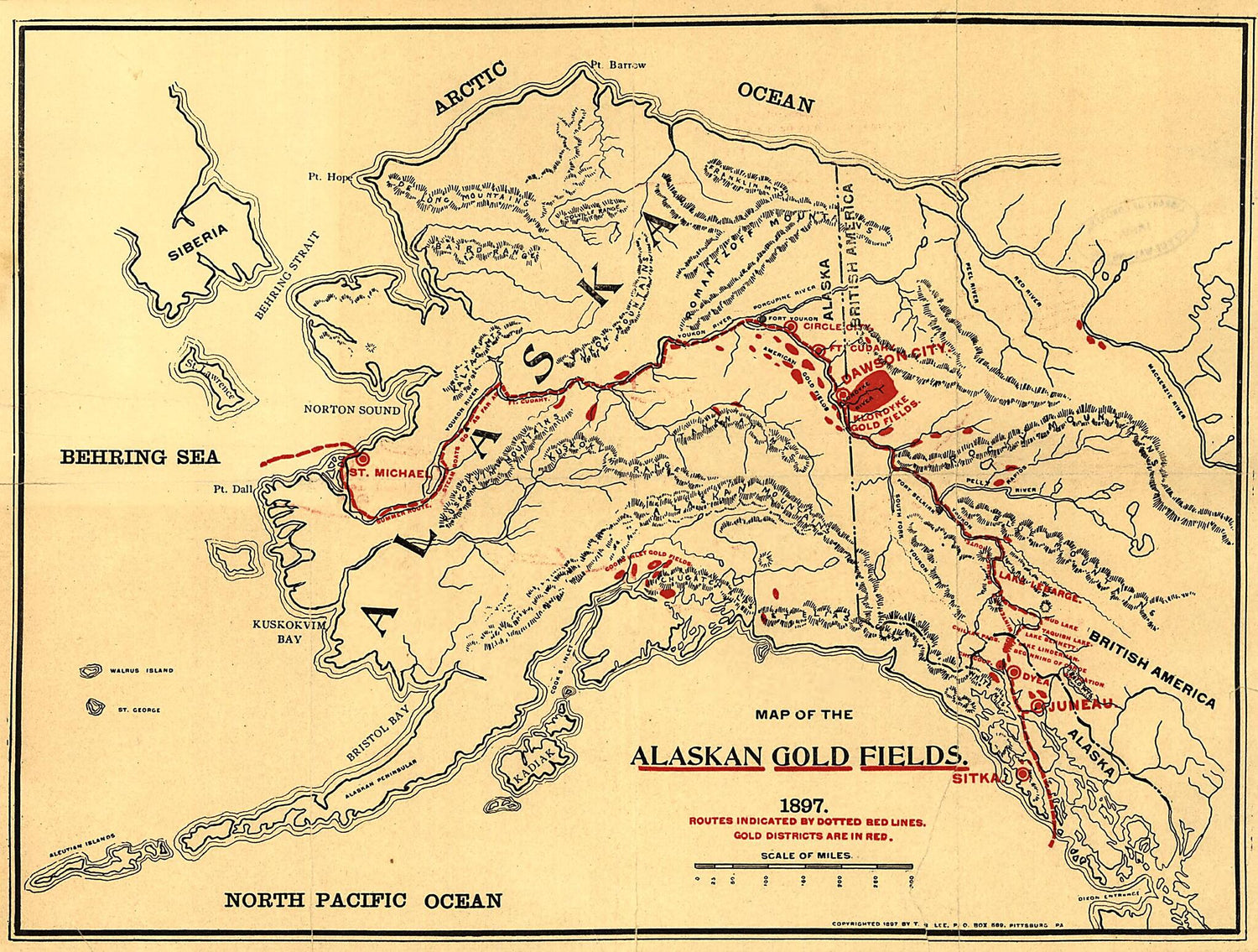 This old map of Map of the Alaskan Gold Fields from 1897 was created by T. S. Lee in 1897