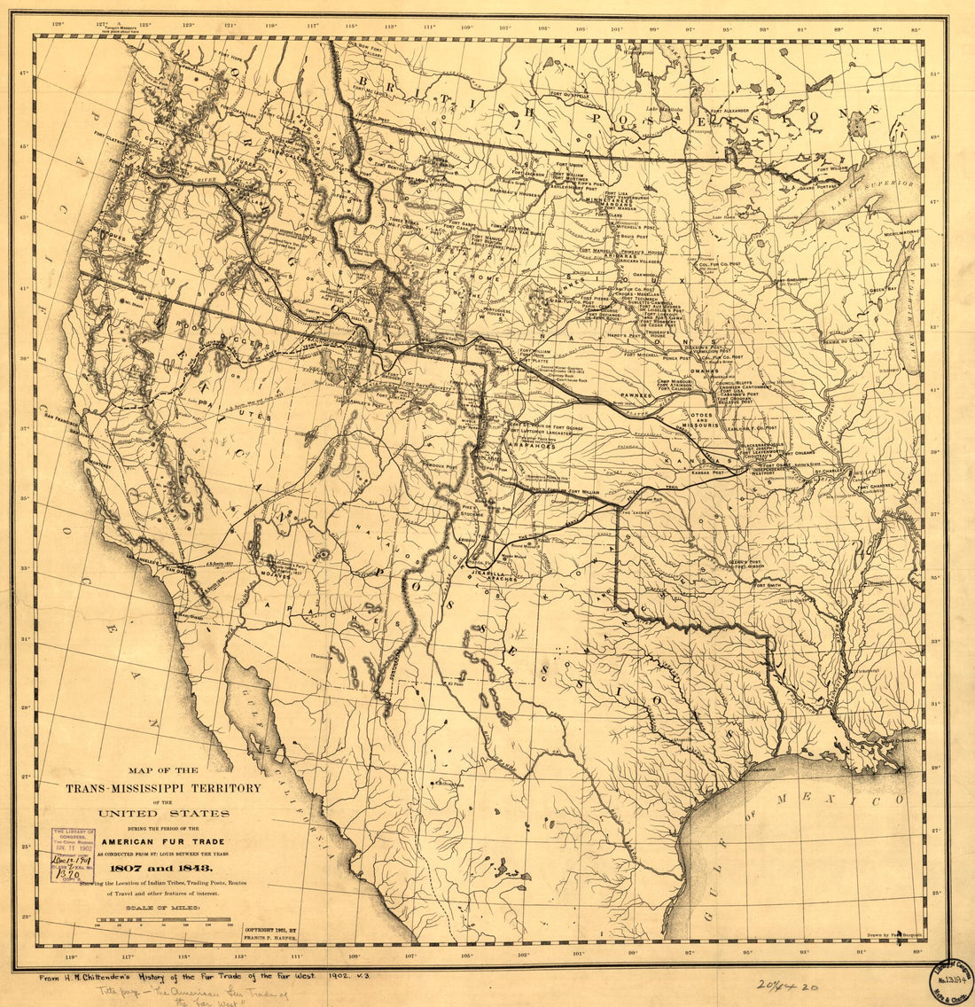 This old map of Mississippi of the United States During the Period of the American Fur Trade As Conducted from St. Louis Between the Years 1807 and 1843 from 1902 was created by Hiram Martin Chittenden in 1902