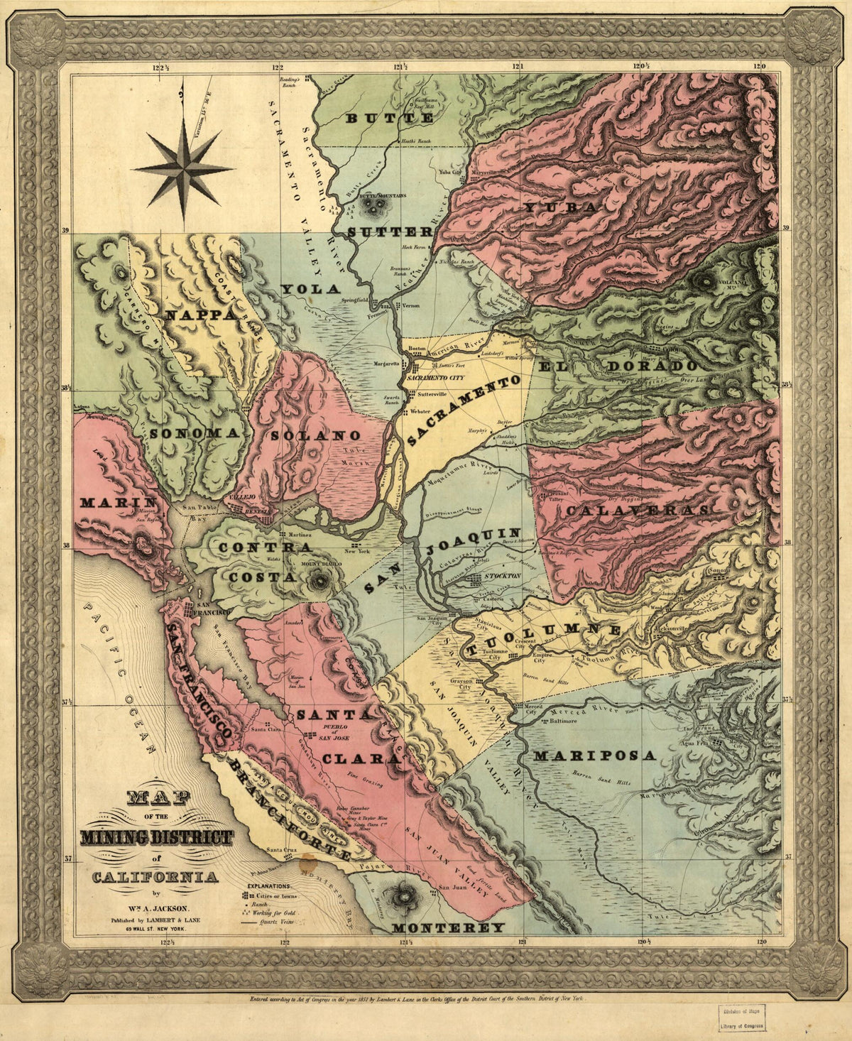 Map of the Mining District of California in 1851 by Relic Map Company