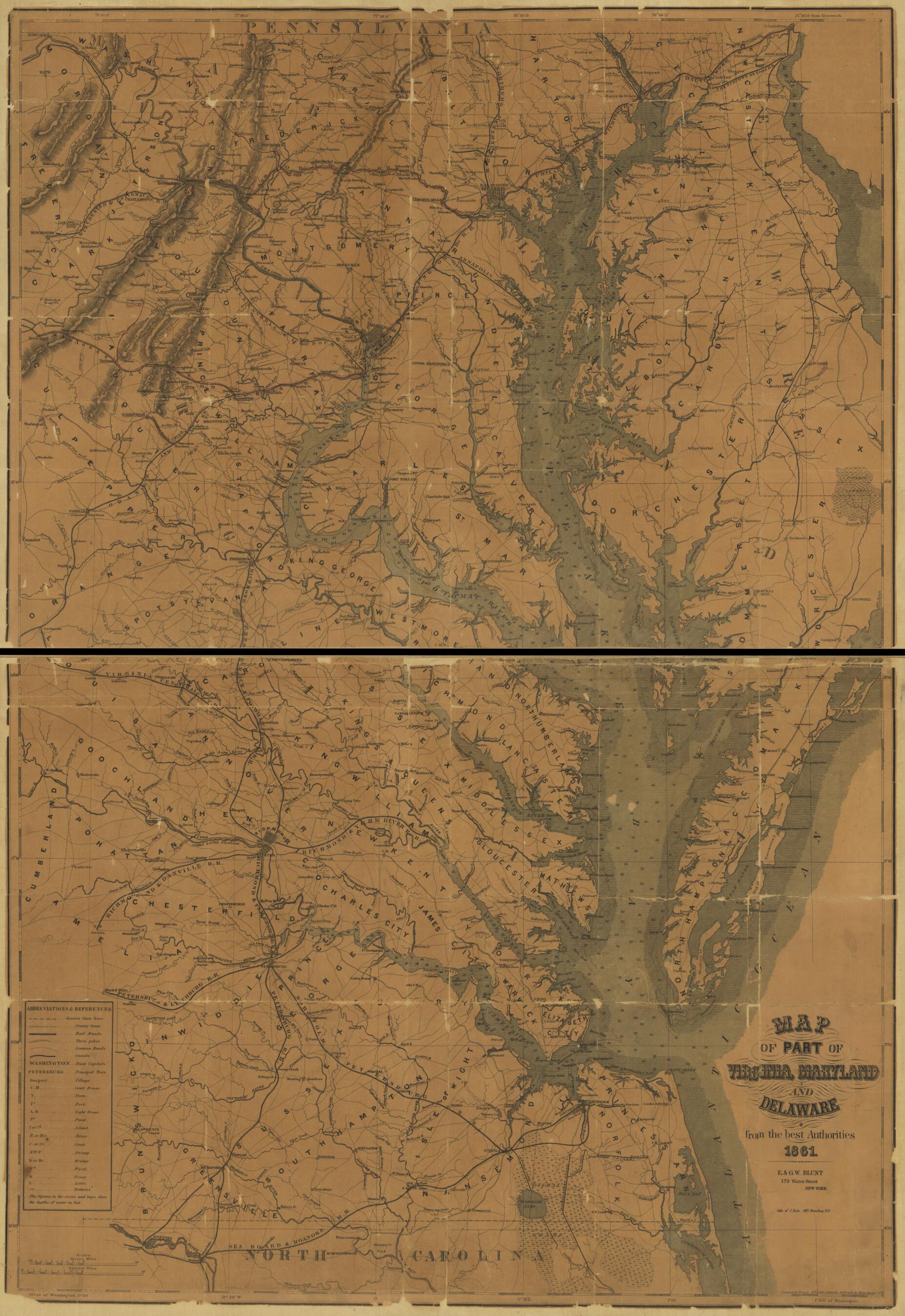 This old map of Map of Part of Virginia, Maryland and Delaware from the Best Authorities from 1861 was created by Charles Heyne in 1861