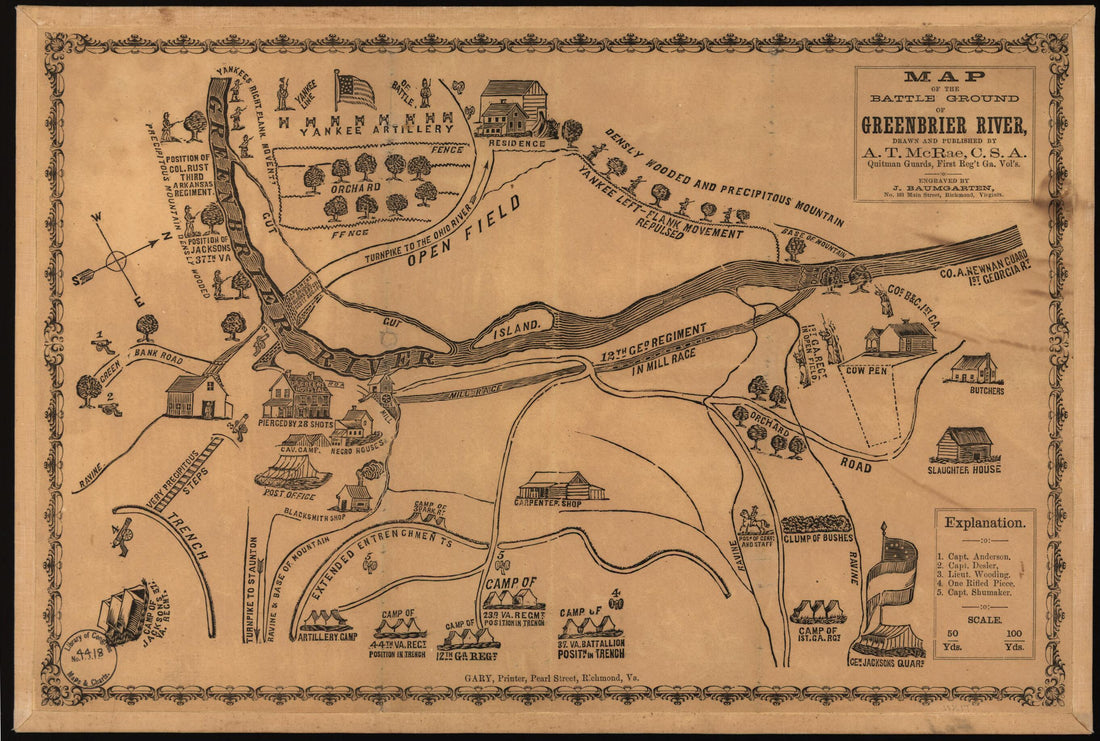 This old map of Map of the Battle Ground of Greenbrier River from 1861 was created by A. T. McRae in 1861