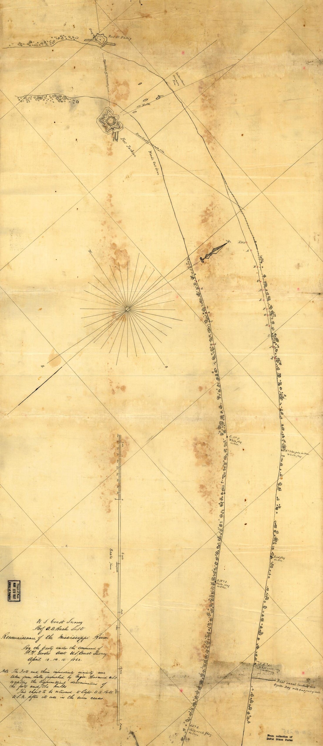 This old map of Reconnoissance of the Mississippi River Below Forts Jackson and St. Philip : Made Previous to the Reduction by the U.S. Fleet, Under the Command of Flag Officer D.G. Farragut, U.S.N from 1862 was created by A. D. (Alexander Dallas) Bache,
