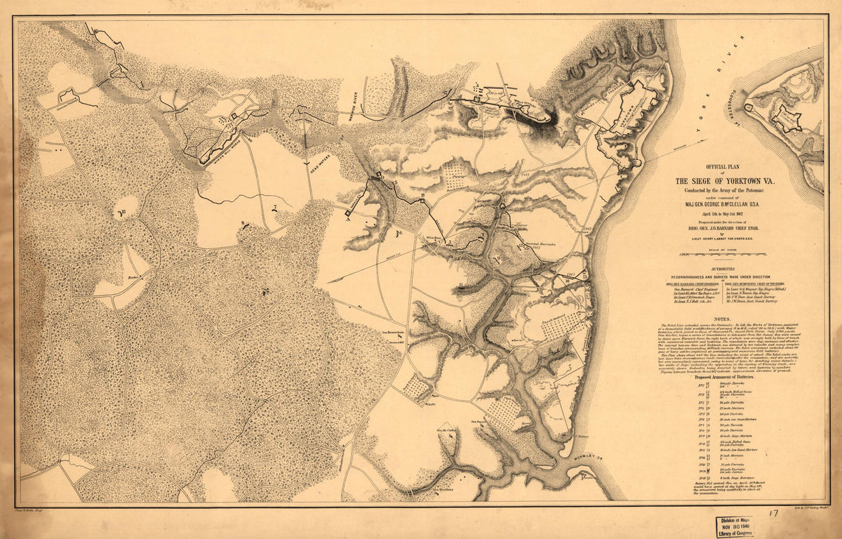 Official Plan of the Siege of Yorktown, Va., Conducted by the Army of the Potomac Under Command of Maj. Gen. George B. McClellan, U.S.A., April 5th to May 3rd 1862 by Relic Map Company