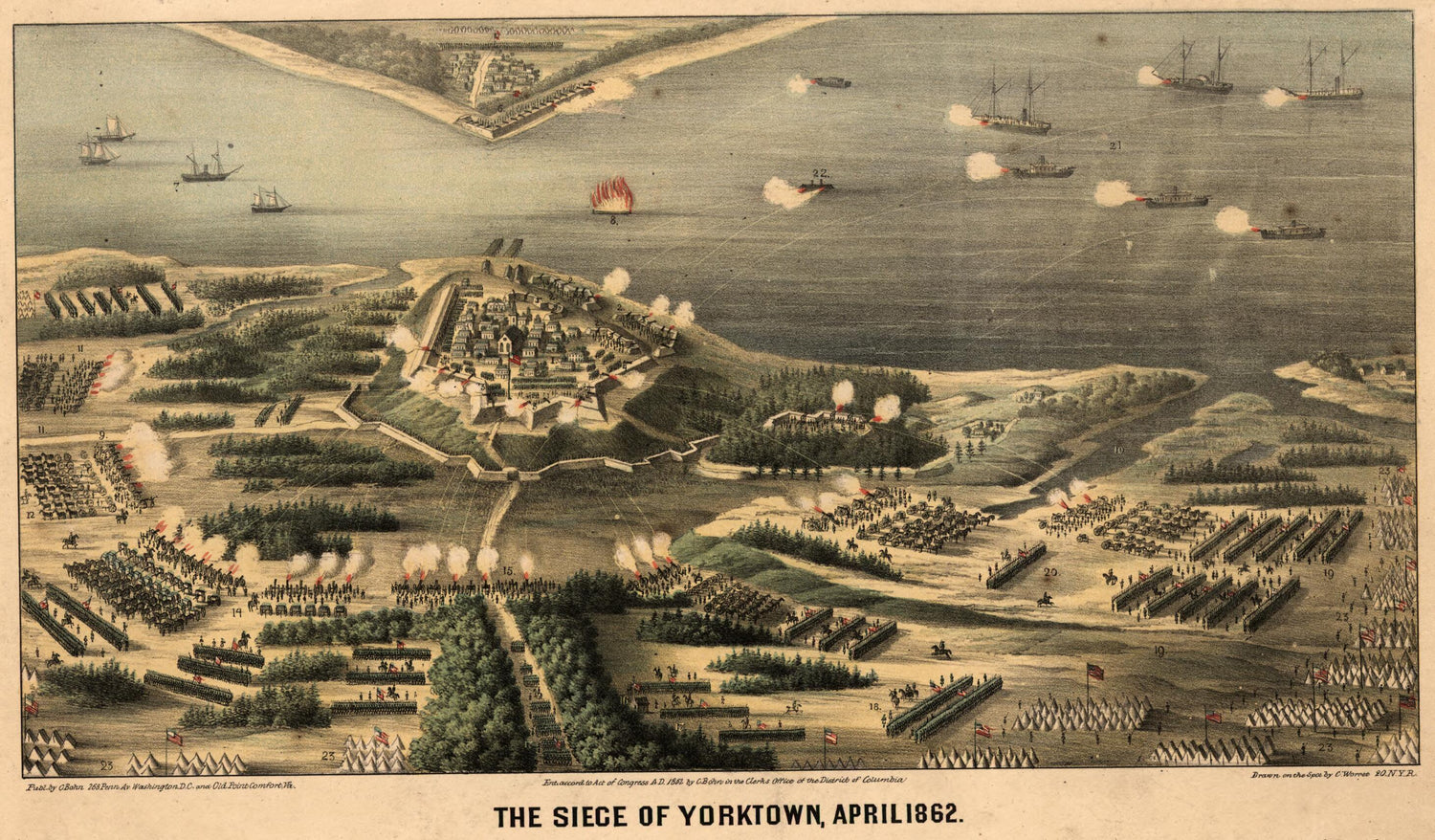 This old map of The Siege of Yorktown, April from 1862 was created by Ch Worret in 1862