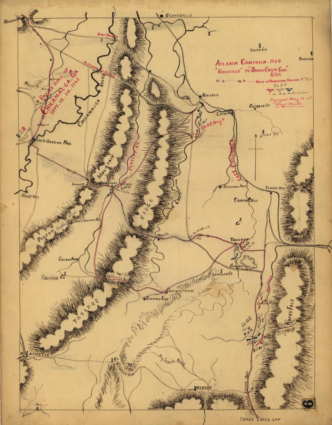 This old map of . Rossville to Snake Creek Gap. from 1864 was created by G. H. Blakeslee in 1864