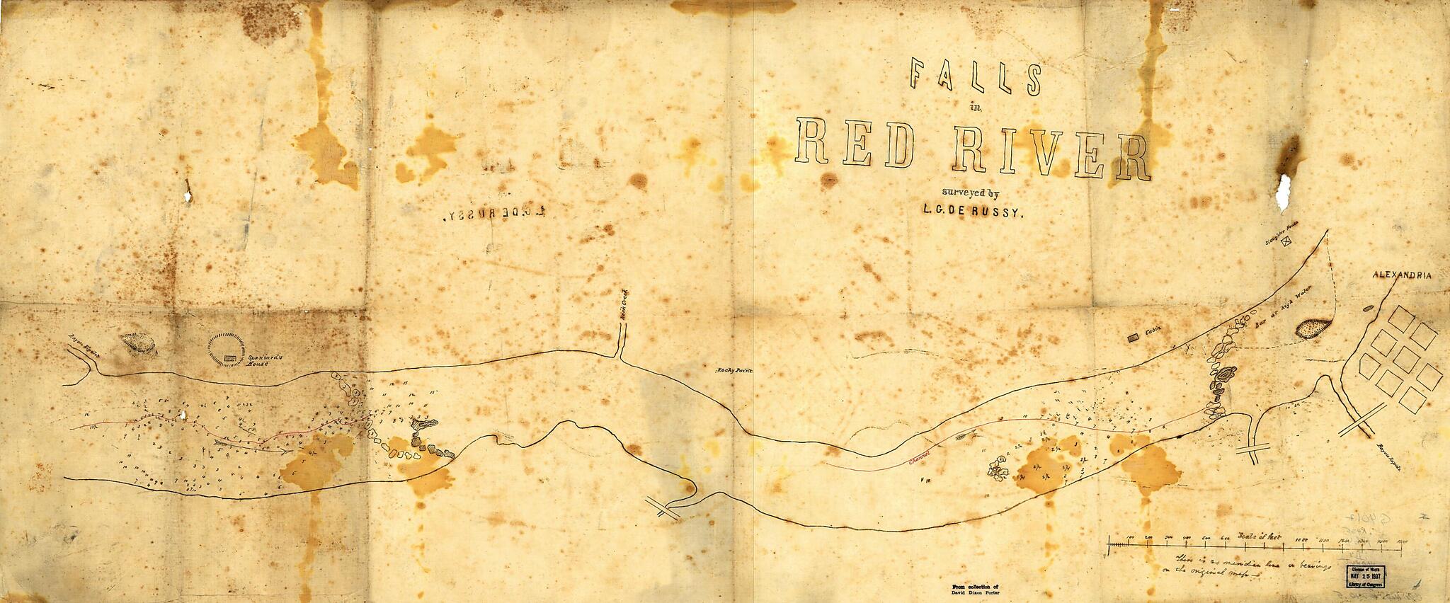 This old map of Falls In Red River, Surveyed by L. G. De Russy from 1864 was created by Lewis G. De Russy in 1864
