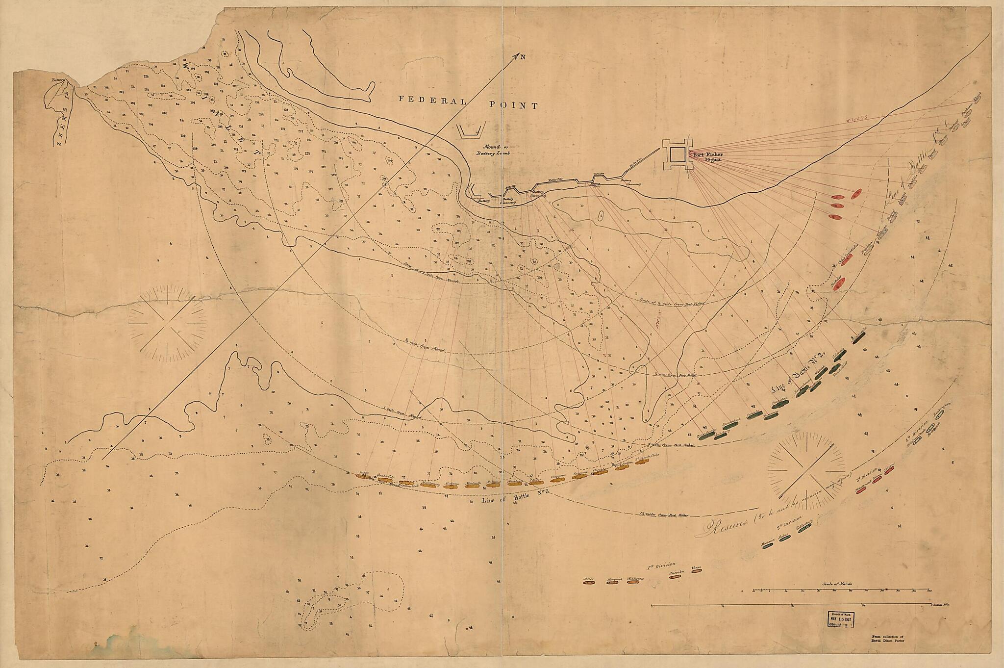 This old map of Fort Fisher, Defensive Work Protecting the Entrance to the Port of Wilmington, North Carolina, Captured by the Federals, Jan. 15, from 1865 was created by  in 1865