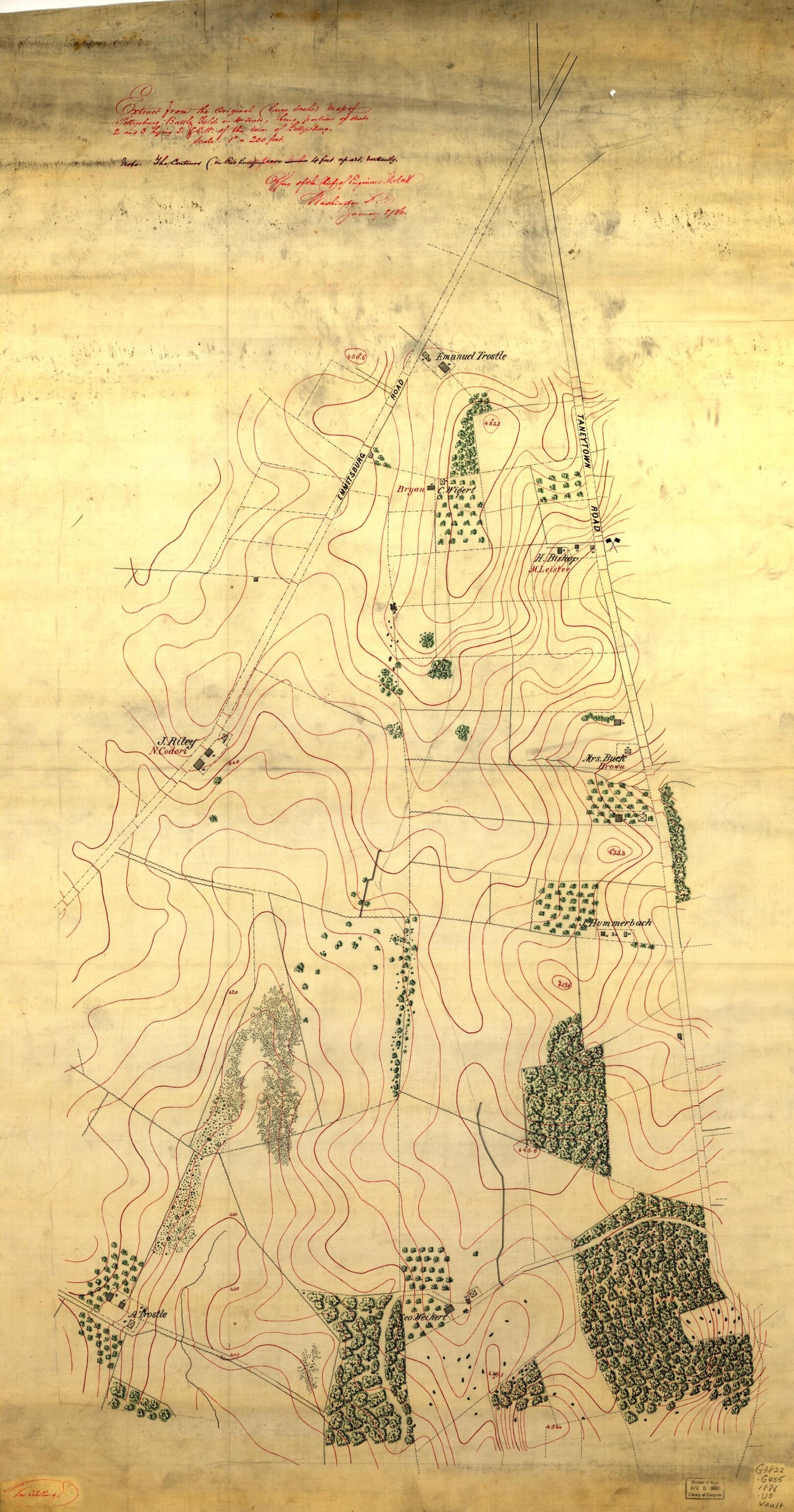 This old map of Extract from the Original (large Scale) Map of Gettysburg Battle Field In 4 Sheets, Being Portions of Sheets 2 and 3 Lying S. &amp; S.W. of the Town of Gettysburg from 1861 was created by  United States. Army. Corps of Engineers in 1861