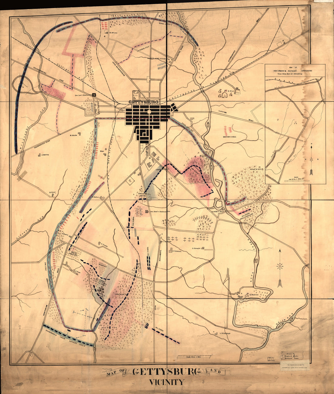 This old map of Map of Gettysburg and Vicinity from 1863 was created by Gaylord Weeks in 1863