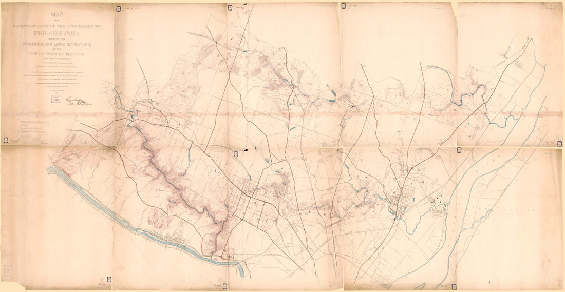 This old map of Map of a Reconnaissance of the Approaches to Philadelphia Showing the Positions and Lines of Defence On the North Front of the City from 1863 was created by A. D. (Alexander Dallas) Bache, George Davidson, A. R. Fauntleroy,  United States