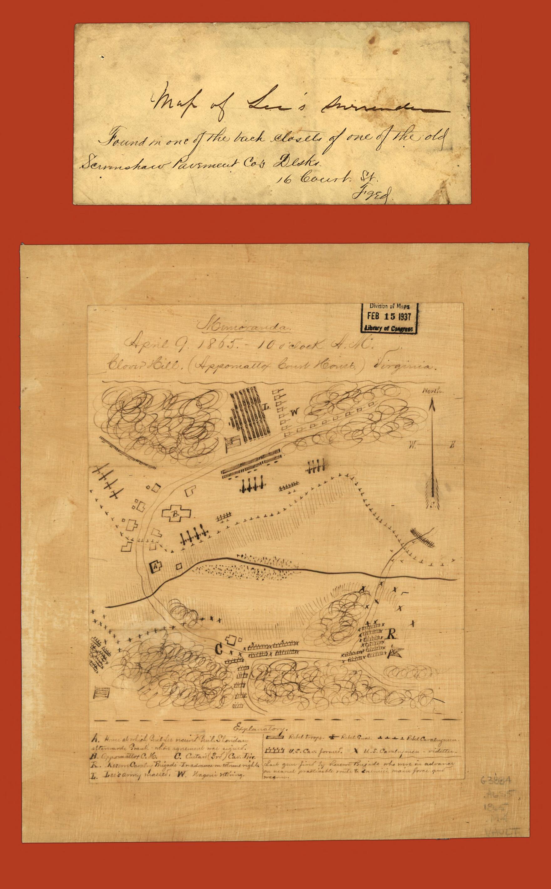 This old map of Memoranda, April 9, from 1865, 10 O&