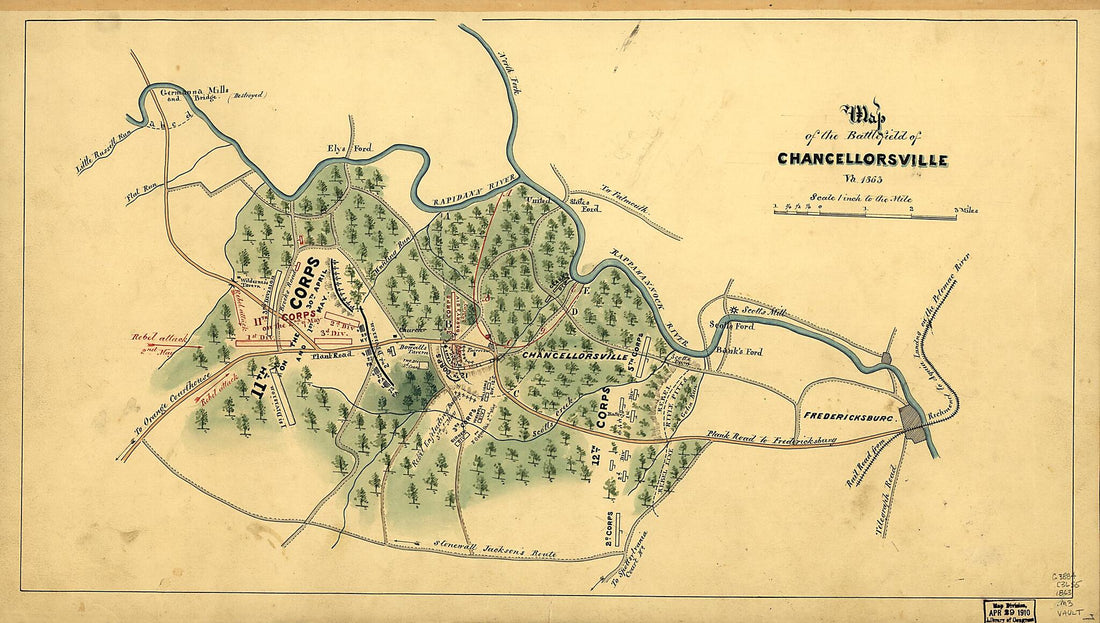 This old map of Map of the Battlefield of Chancellorsville, Va., from 1863 was created by  in 1863