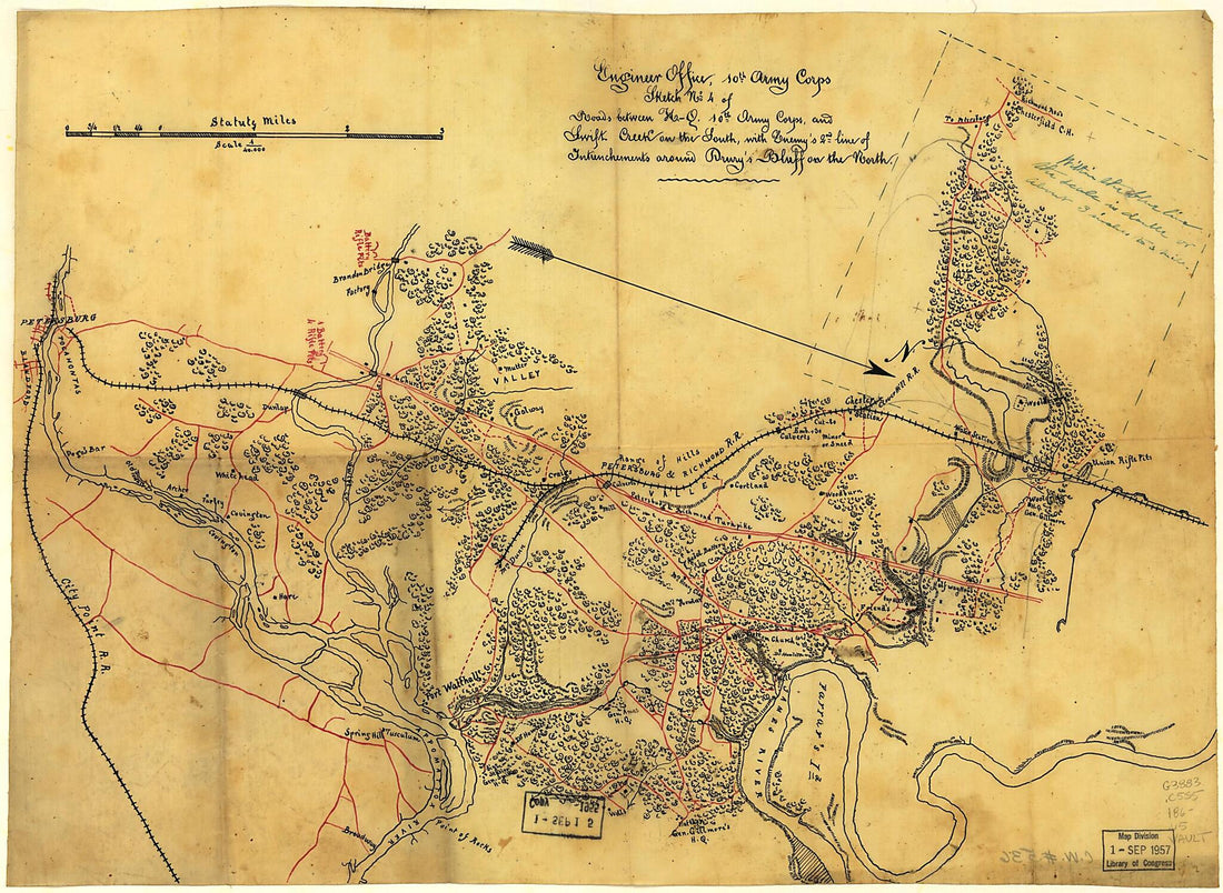 This old map of Q. 10th Army Corps and Swift Creek On the South : With Enemy&