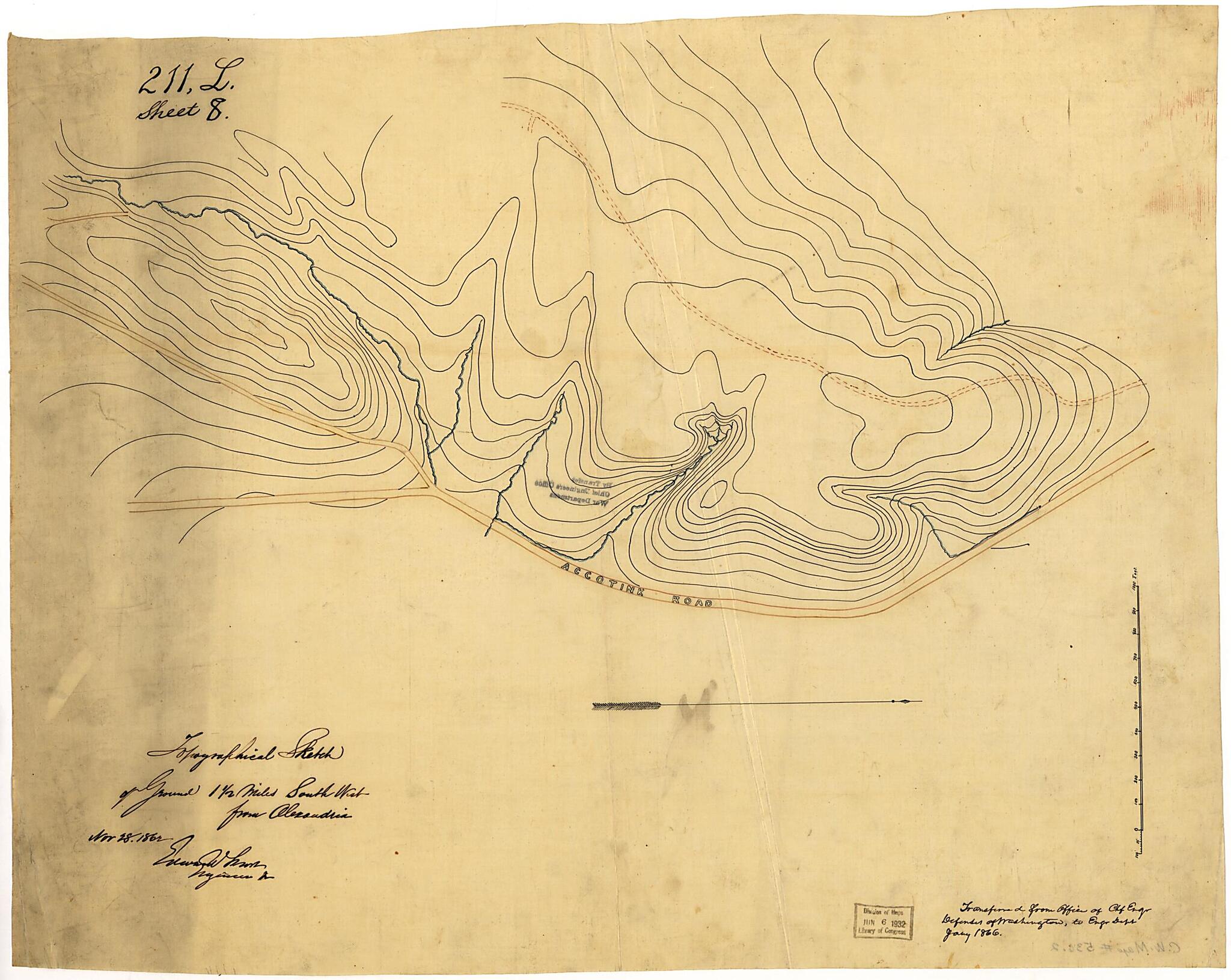 This old map of Topographical Sketch of Ground 1 1/2 Miles South West from Alexandria, Nov. 28, from 1862 was created by Edward Frost in 1862